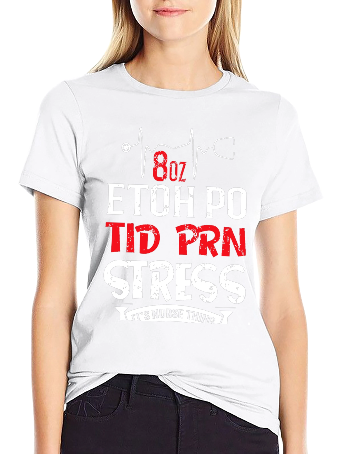 Black Nurse Humor T-Shirt: 8oz ETOH PO TID PRN Stress view 9
