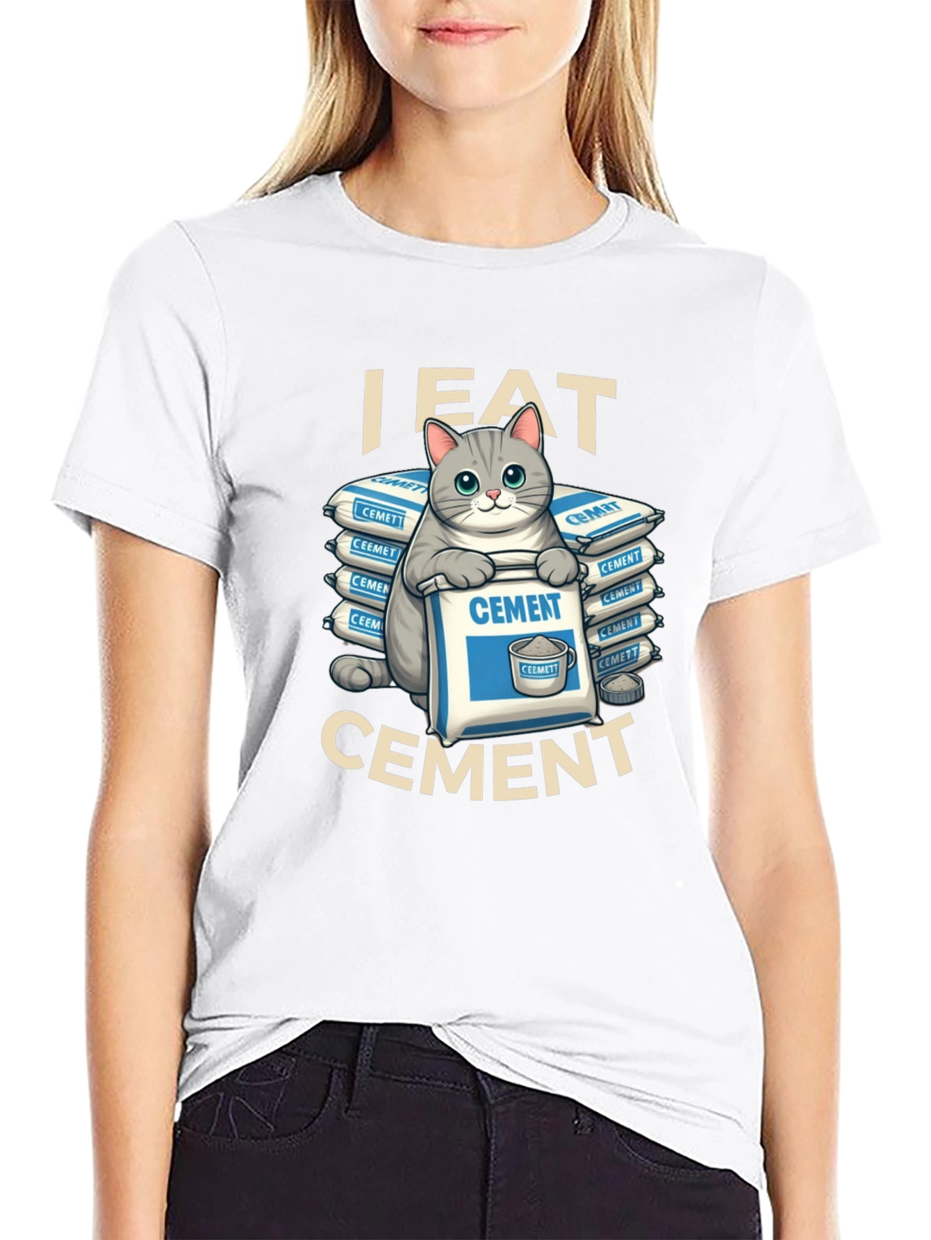 Black I Eat Cement Funny Cat T-Shirt view 9