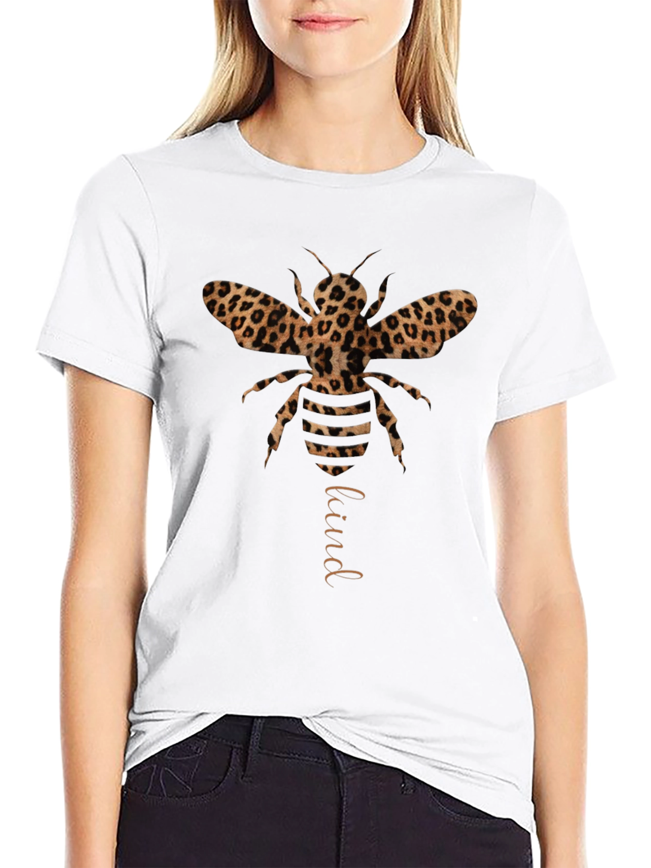 Black Leopard Print Bee Kind T-Shirt view 9