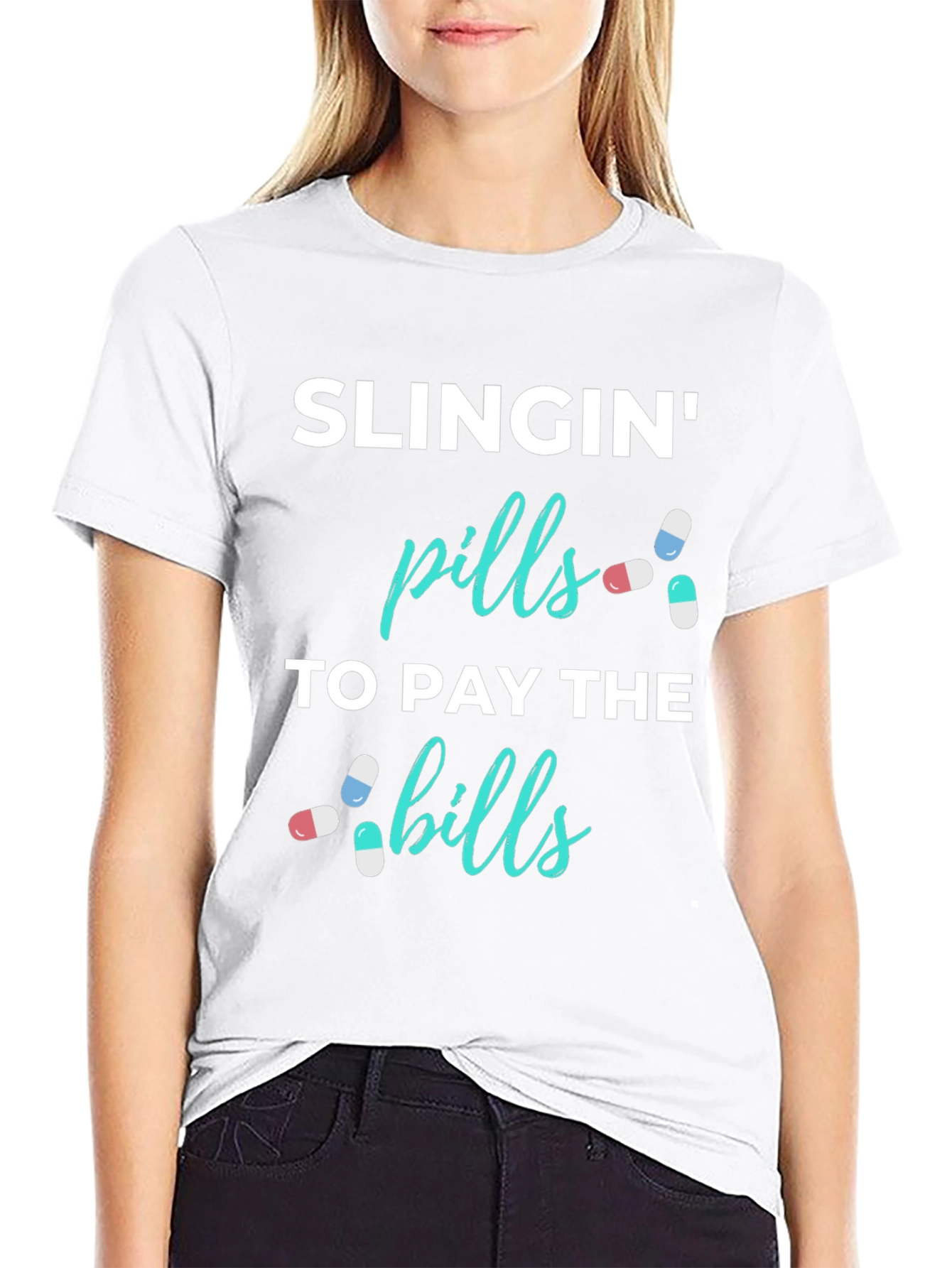 Black Slingin' Pills Funny Graphic T-Shirt view 9