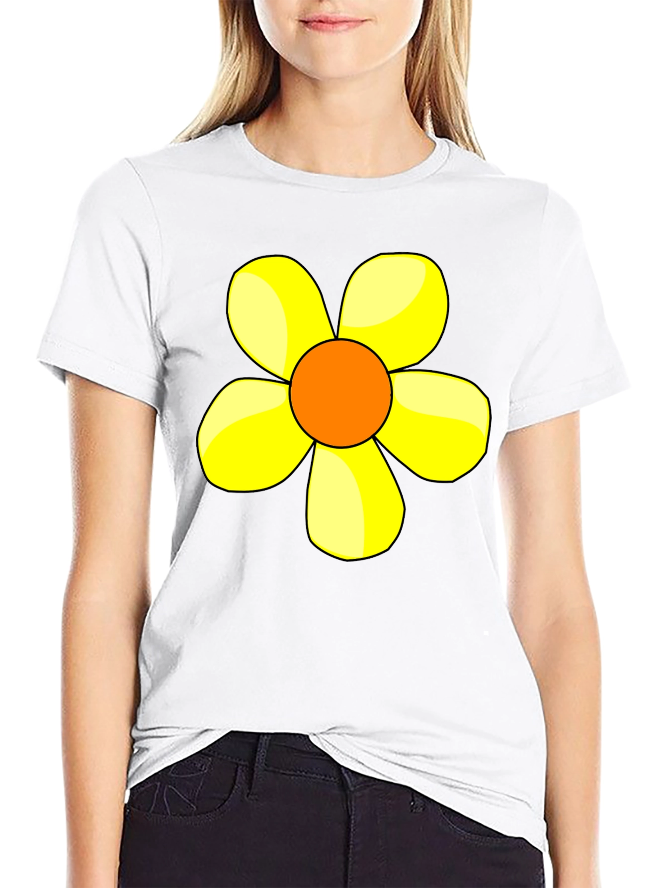 Black Black T-Shirt with Yellow Flower Graphic view 9