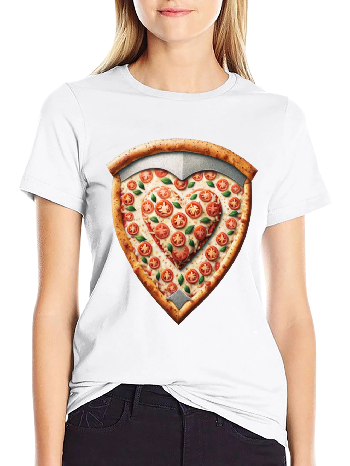 Black Pizza Heart Shield Graphic Tee - Foodie Fashion view 9