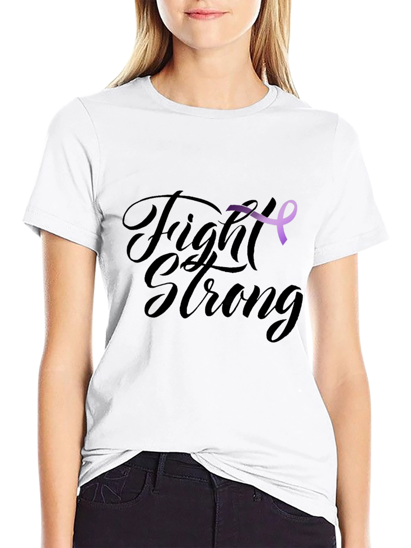 Black Fight Strong T-Shirt -  Purple Ribbon Design view 9