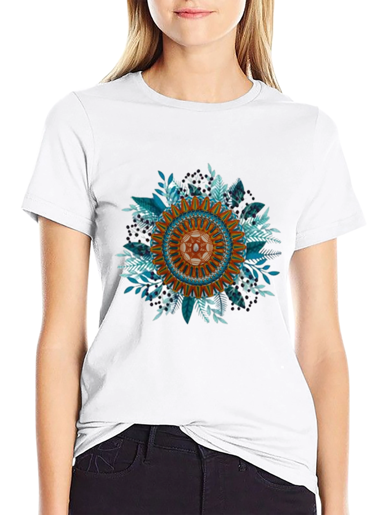 Black Floral Mandala Graphic Tee - Black view 9