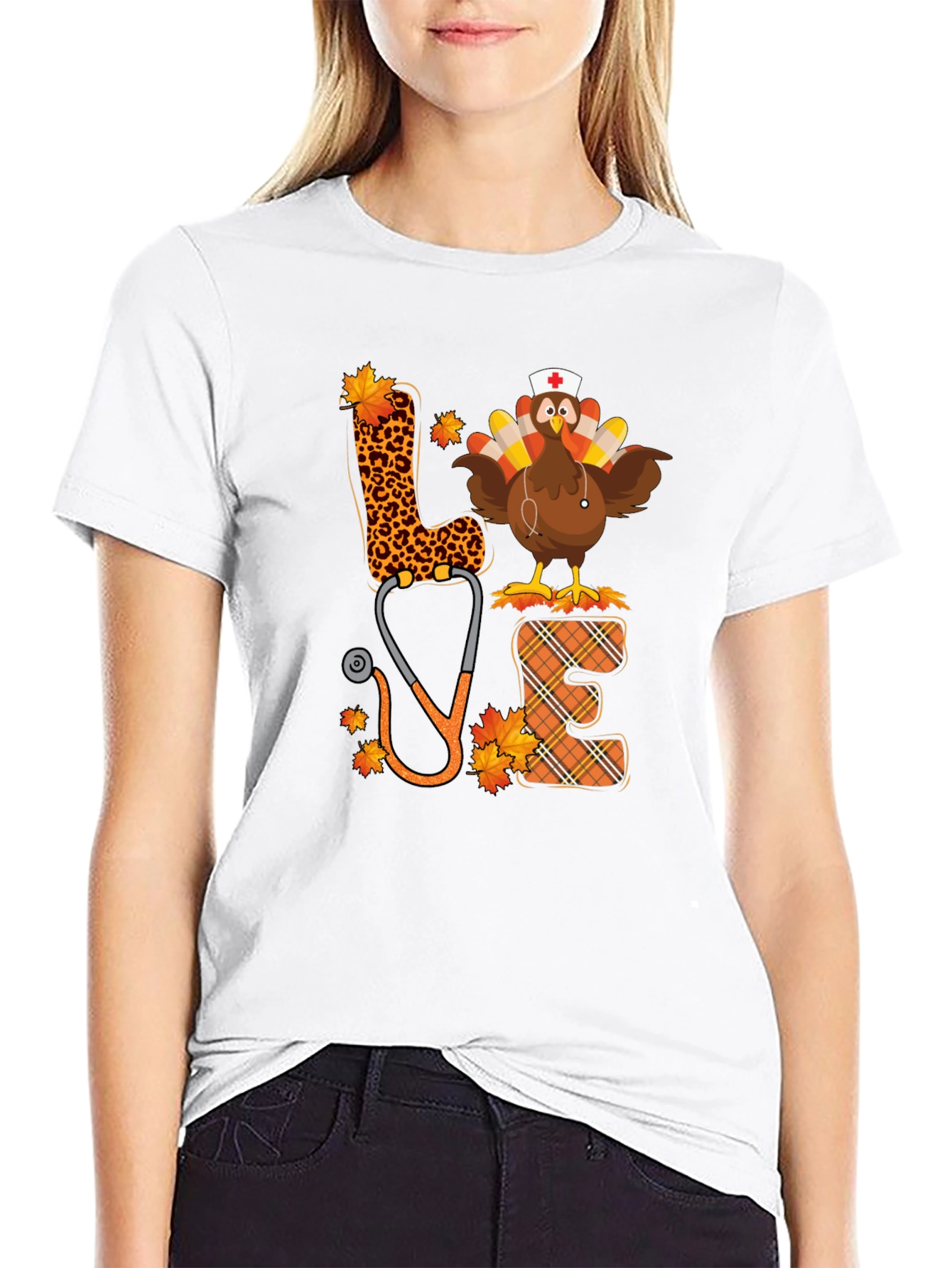 Black Turkey Nurse Love T-Shirt - Fall Thanksgiving Apparel view 9