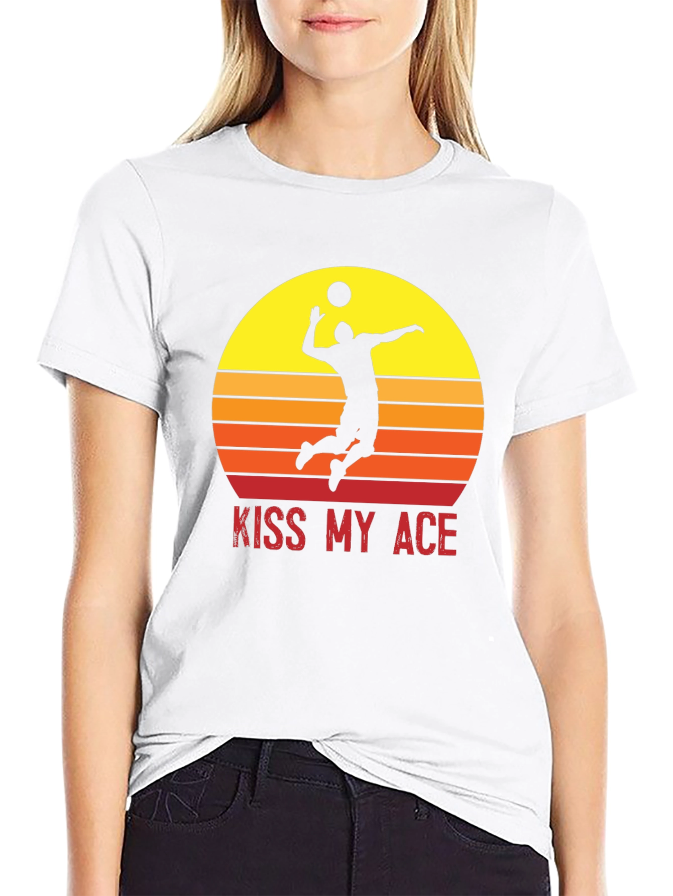 Black Kiss My Ace Volleyball T-Shirt Sunset Design view 9