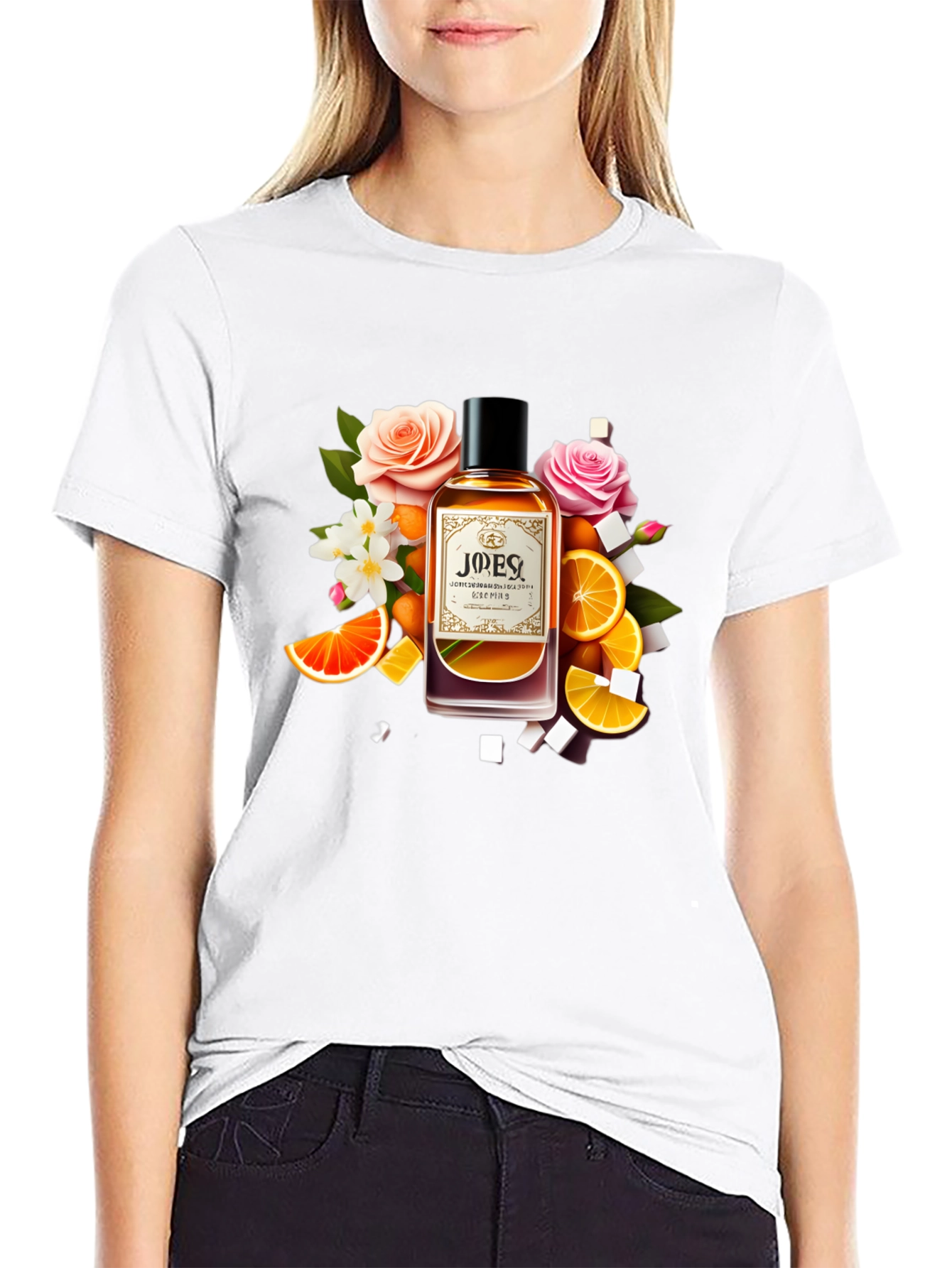 Black Floral Citrus Perfume T-Shirt - Unique Design view 9