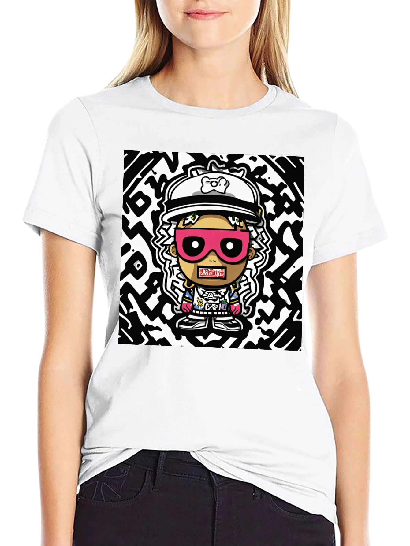 Black Cartoon Graphic Print T-Shirt view 9