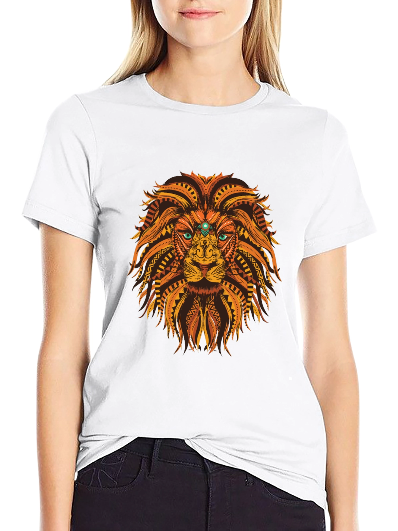 Black Tribal Lion Graphic Tee - Black Cotton T-Shirt view 9