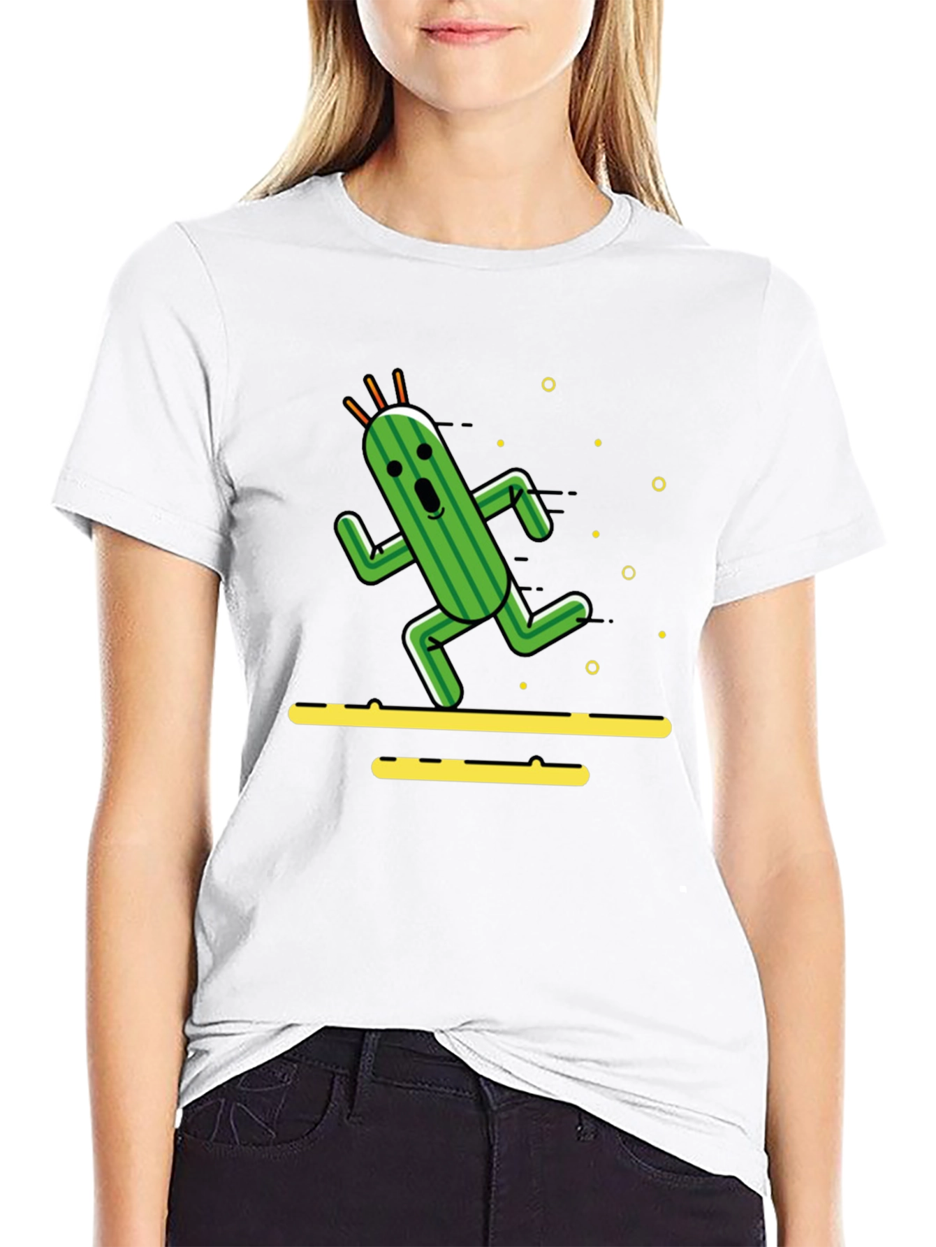 Black Running Cactus T-Shirt - Funny Graphic Tee view 9