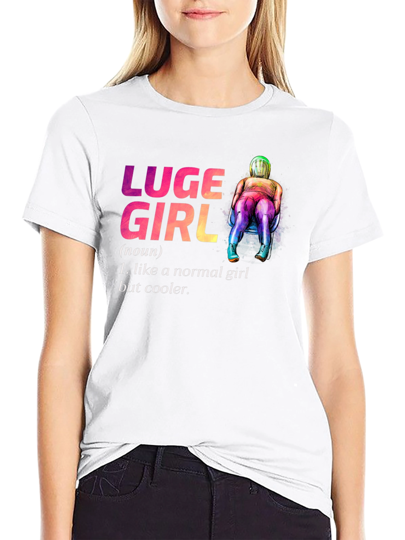 Black Luge Girl T-Shirt - Cooler Than Normal! view 9