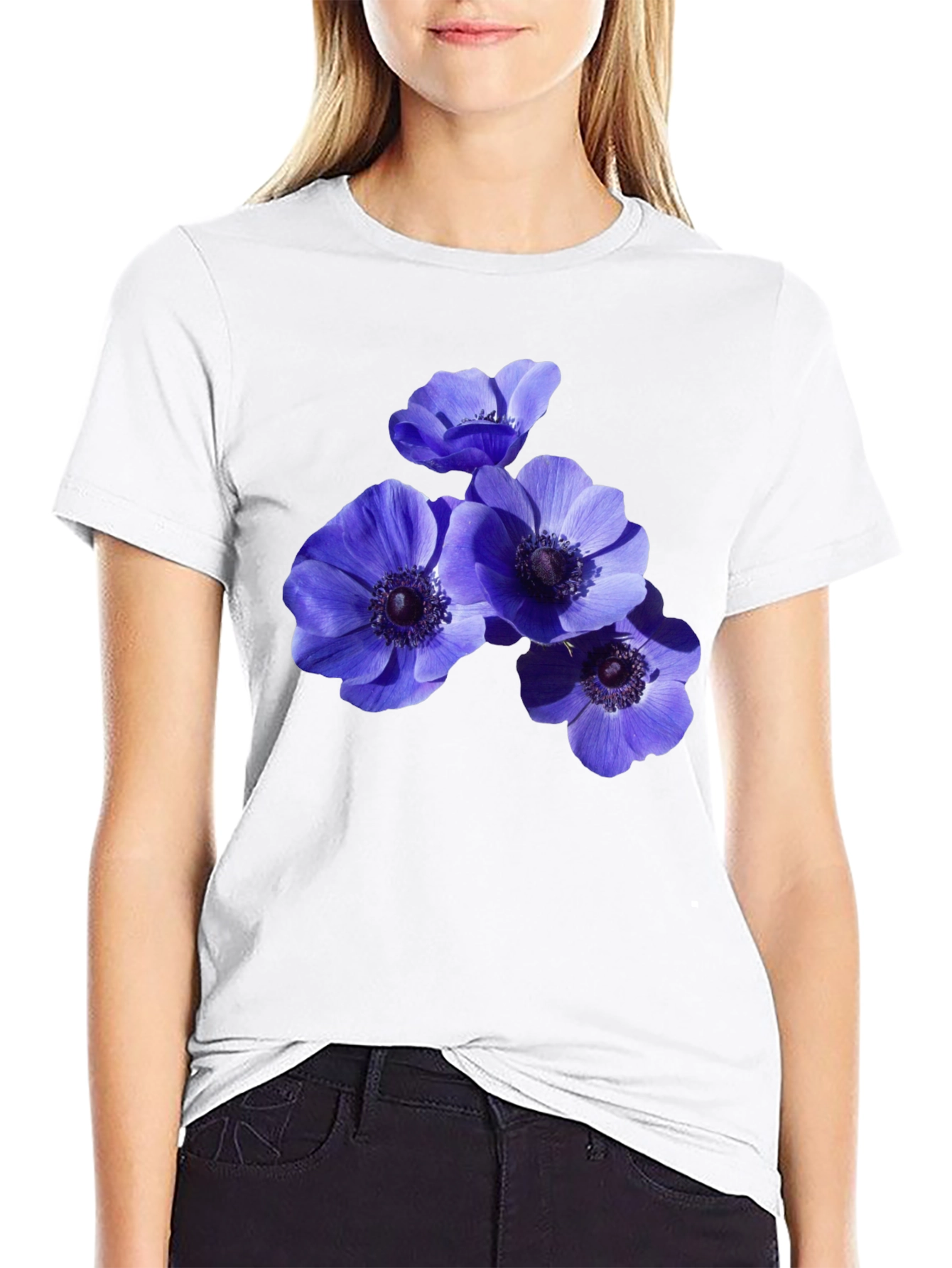 Black Floral Anemone Graphic Black T-Shirt view 9