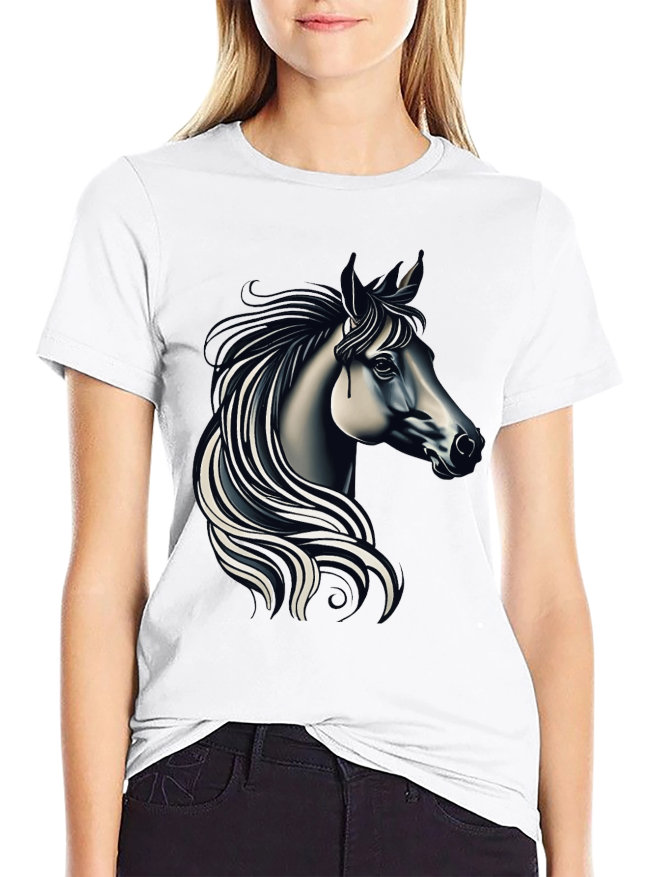 Black Black T-shirt with Elegant Horse Design view 9