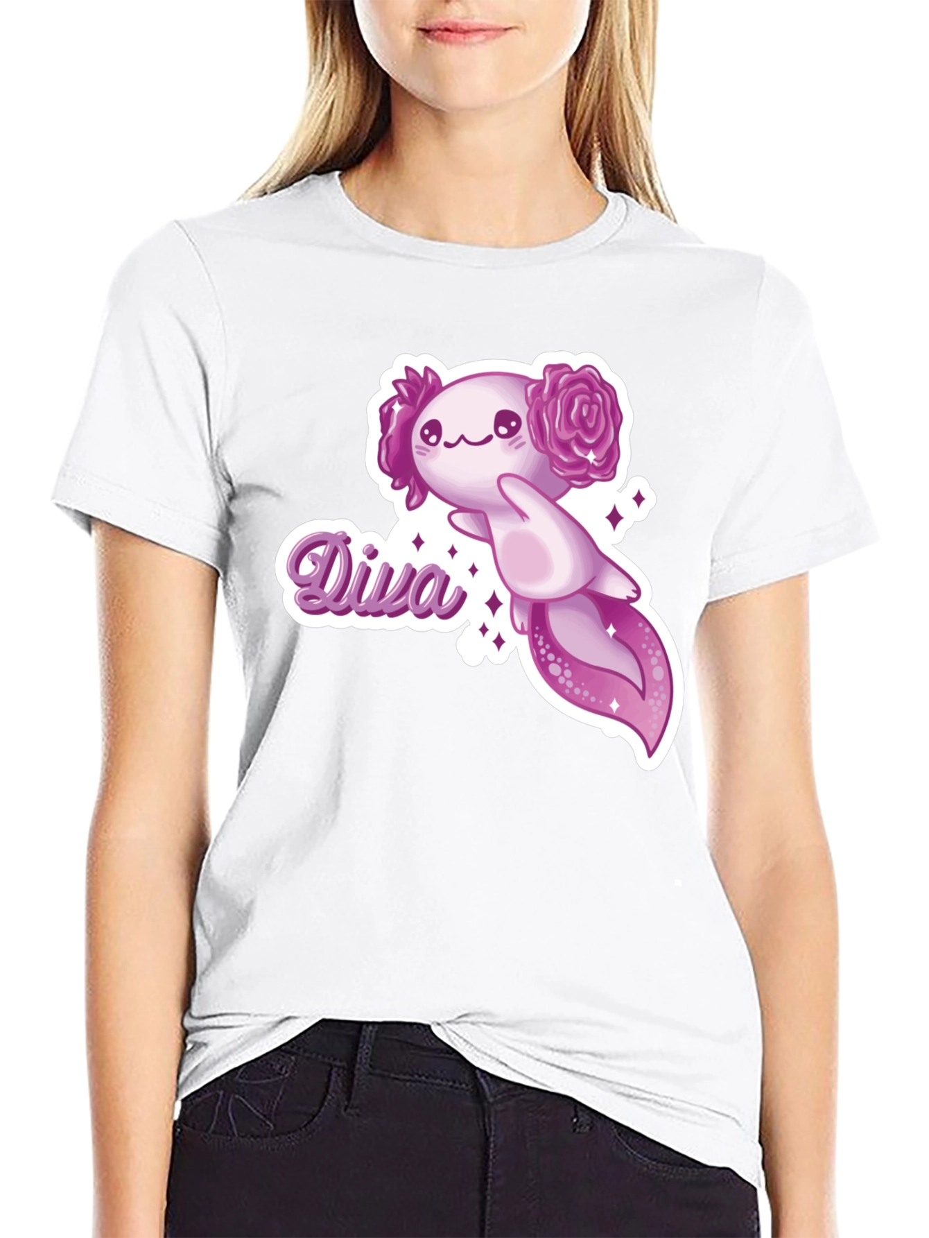 Black Diva Axolotl T-Shirt - Black Cotton Tee view 9