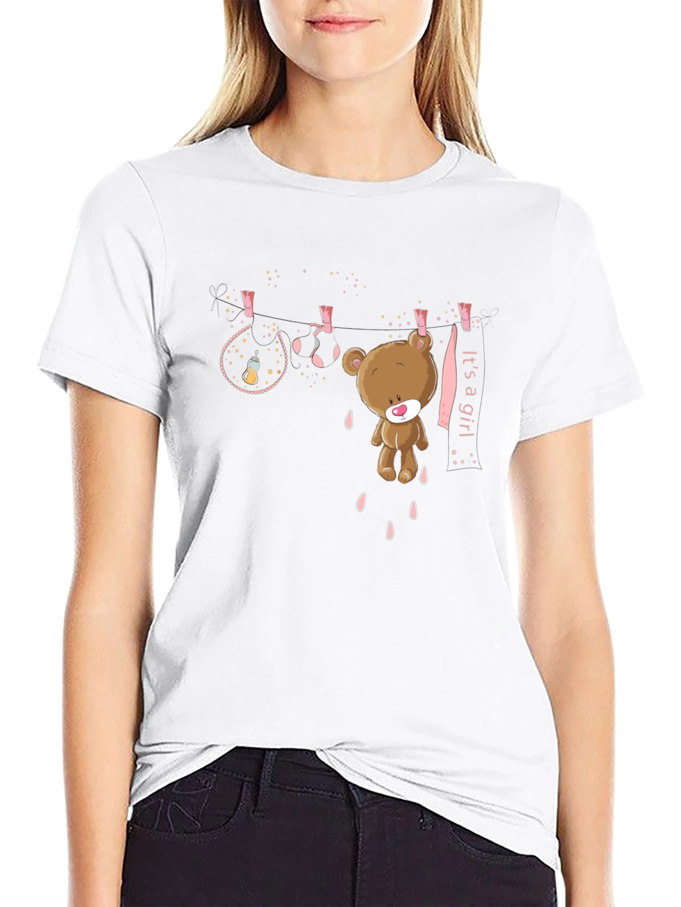 Black It's A Girl Teddy Bear Graphic T-Shirt view 9