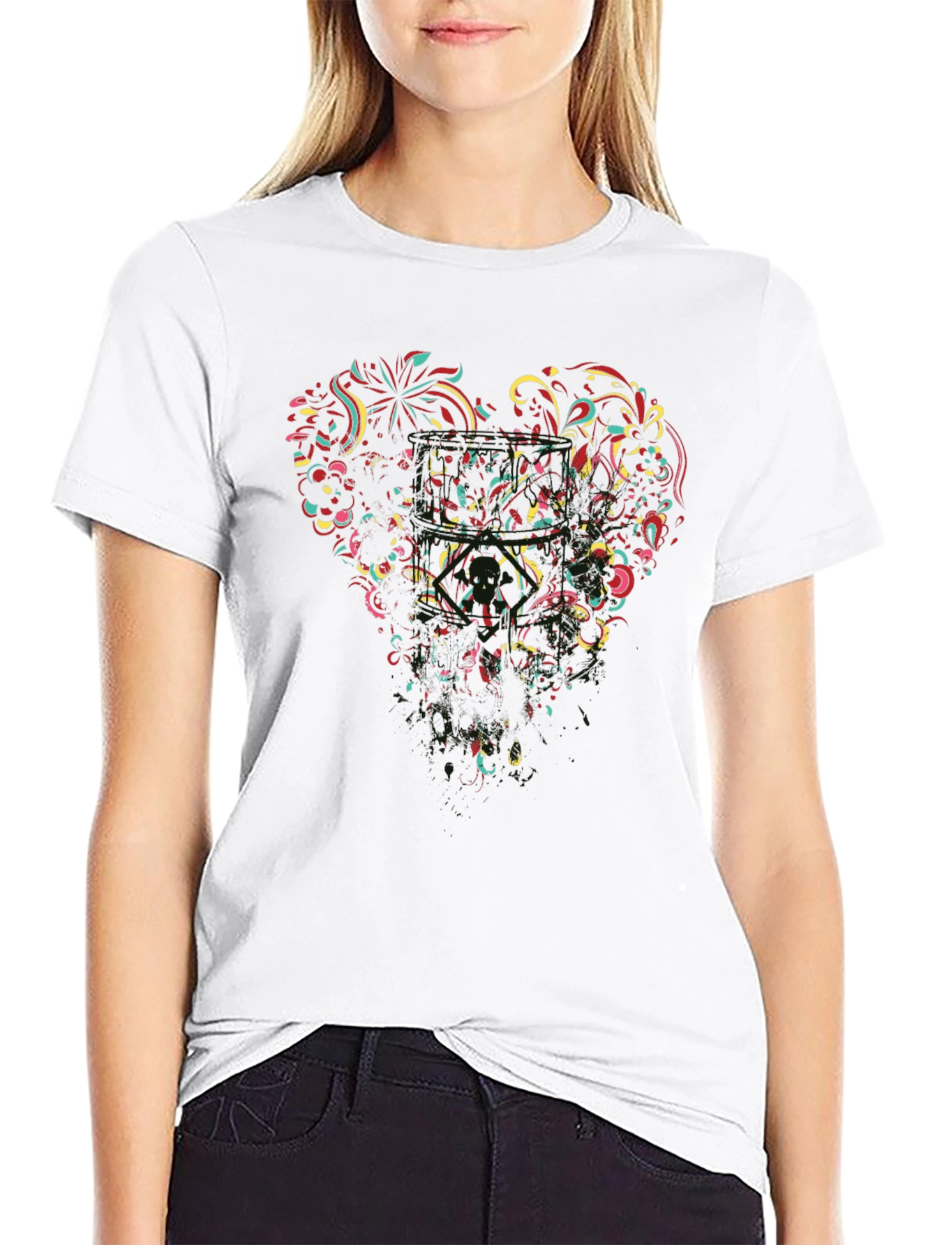 Black Floral Heart Graphic Black T-Shirt view 9