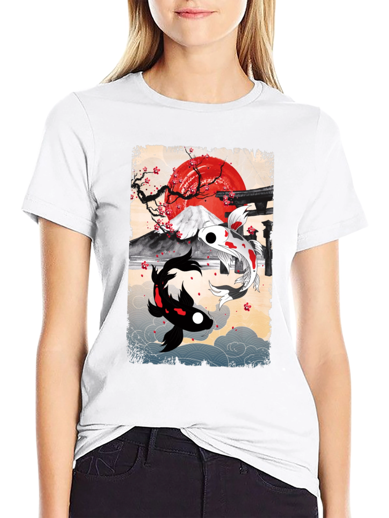 Black Koi Fish T-Shirt - Japanese Art Style view 9