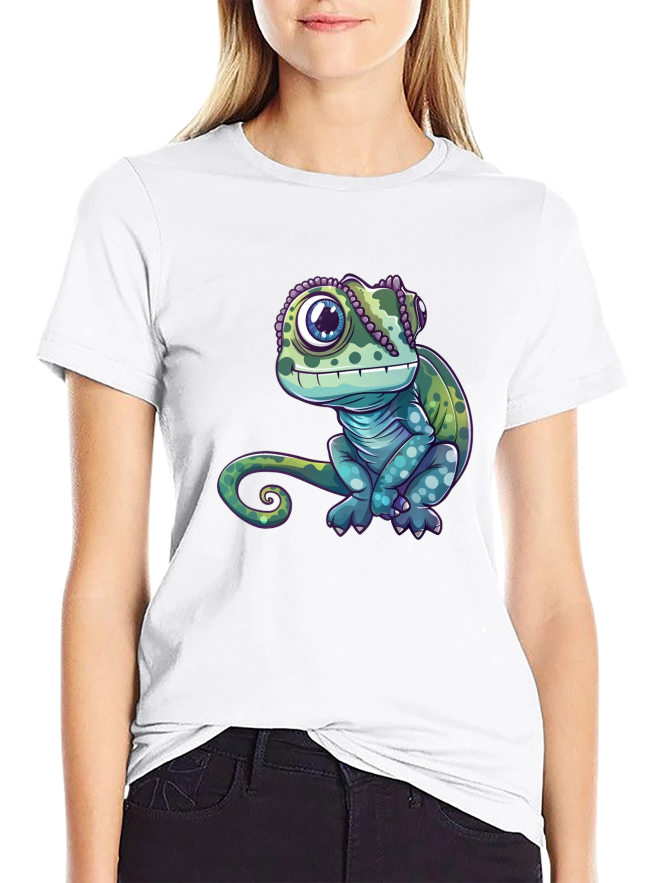 Black Chameleon Graphic Tee - Cute Reptile Design view 9