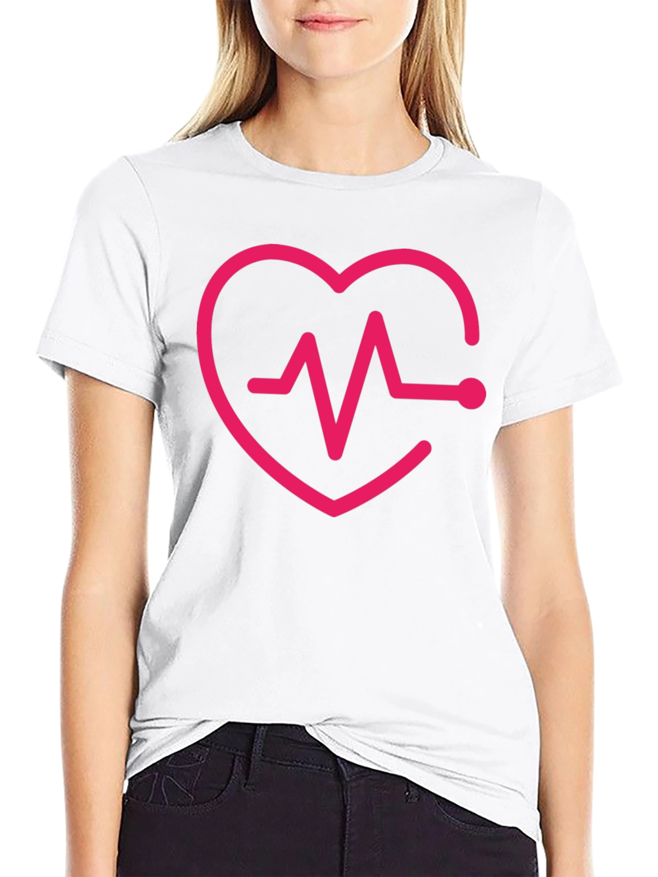 Black Heartbeat Heart Love Graphic T-Shirt view 9