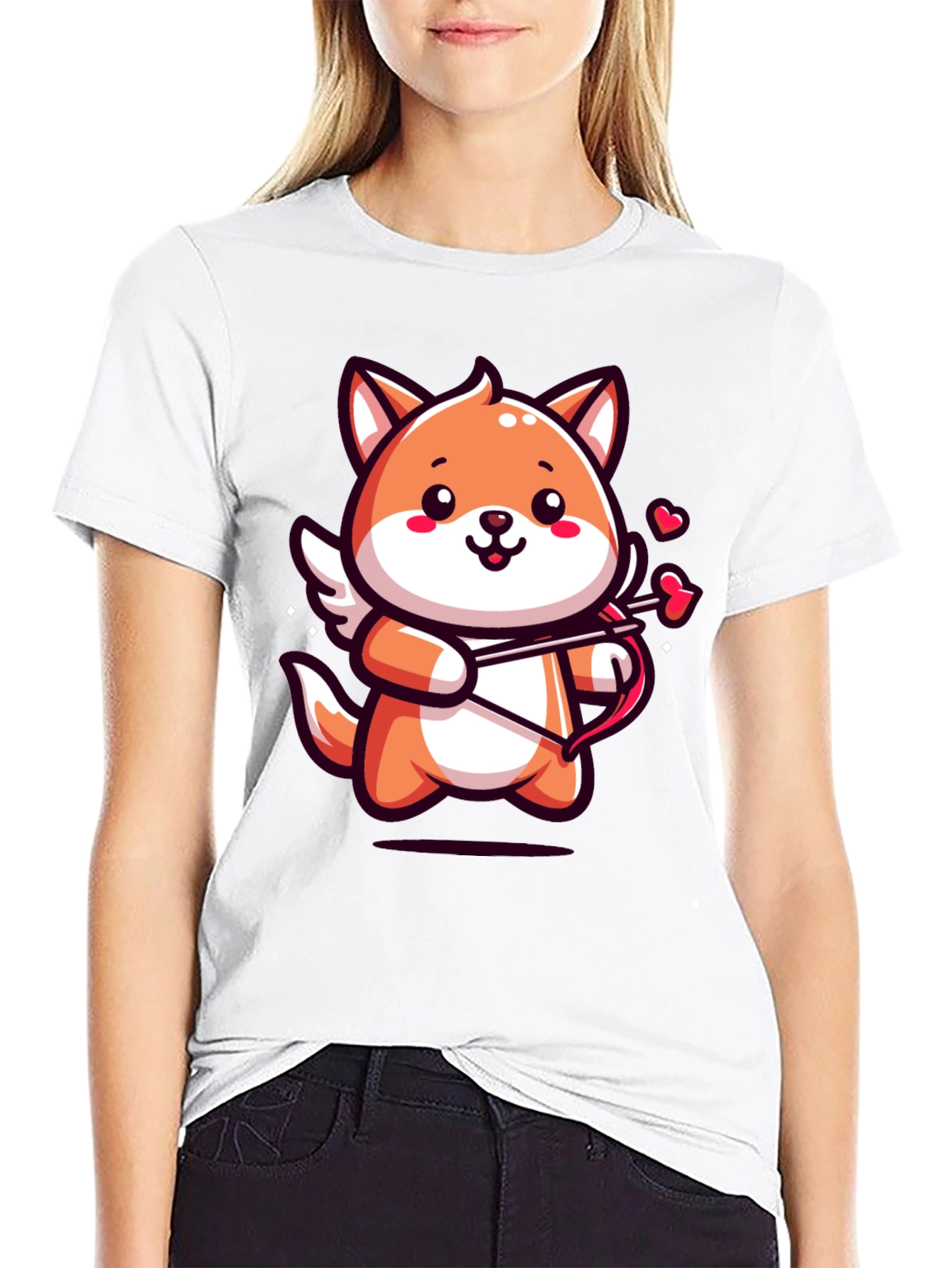 Black Cute Cupid Fox Graphic Tee - Valentine's Day Shirt view 9