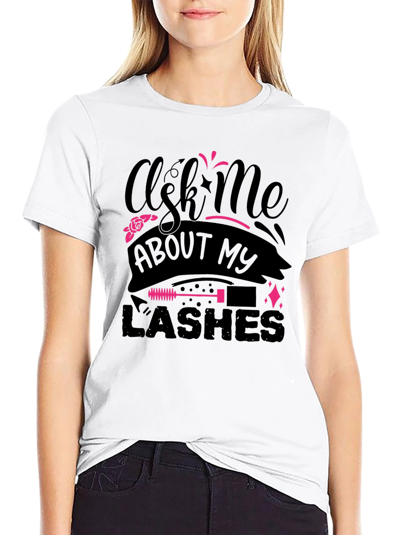 Black Ask Me About My Lashes Graphic Tee view 9