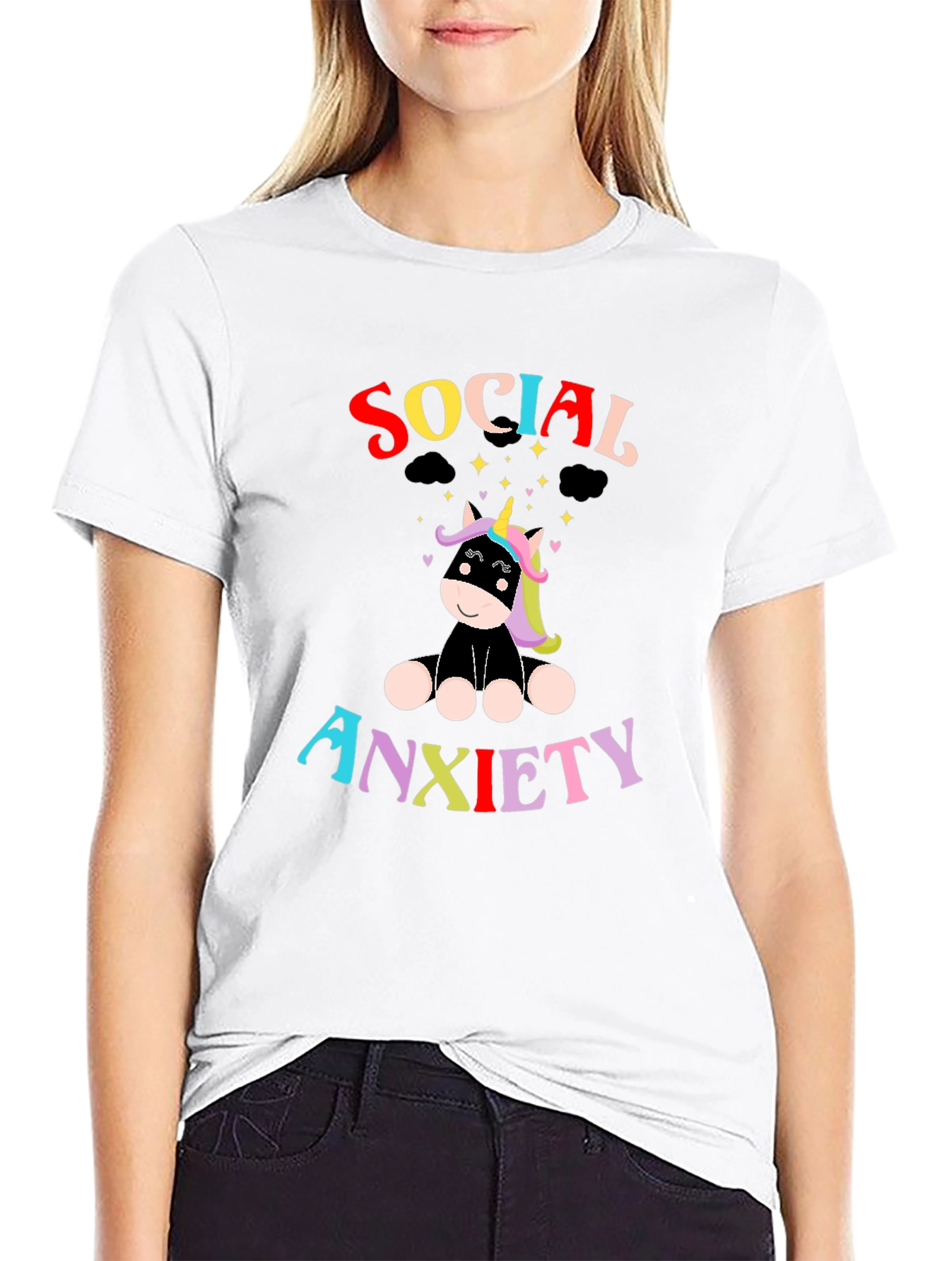 Black Social Anxiety Unicorn Graphic T-Shirt view 9