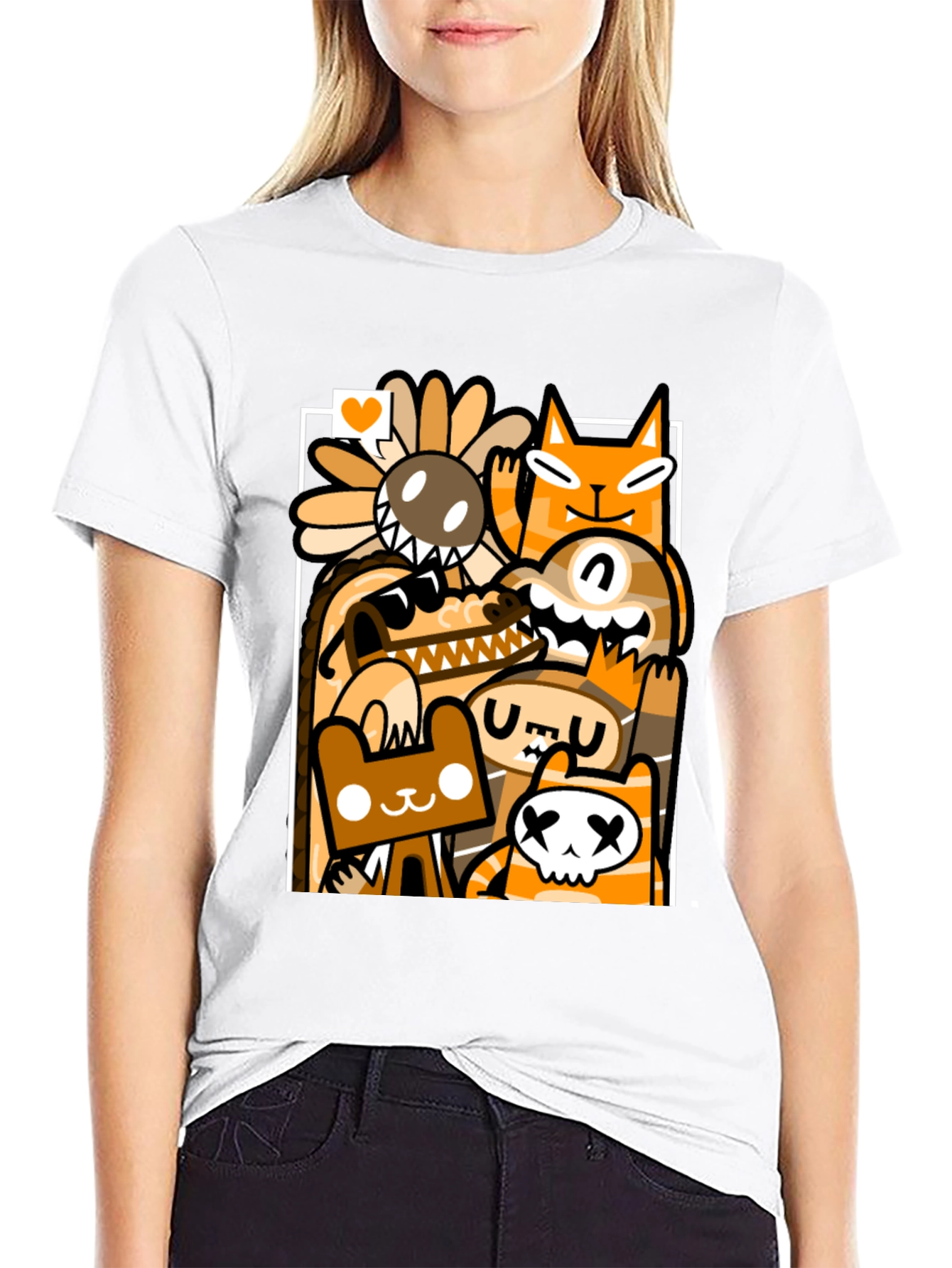 Black Cartoon Doodle Character Graphic Black T-Shirt view 9
