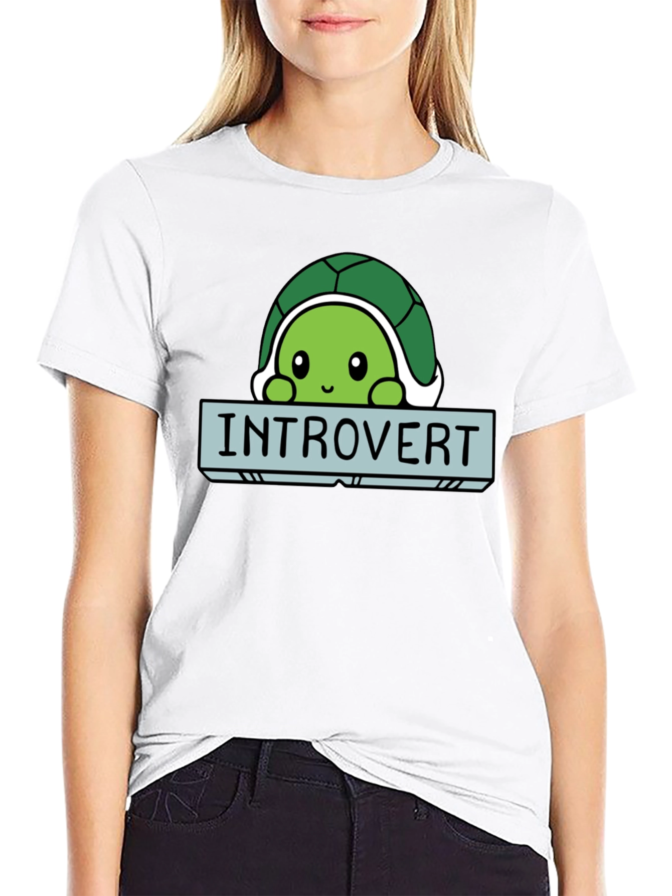 Black Introvert Turtle Graphic Tee - Soft Black Cotton T-Shirt view 9