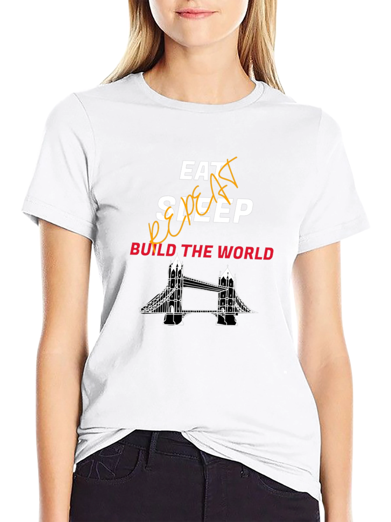 Black Eat Sleep Code Build the World Black Graphic Tee view 9