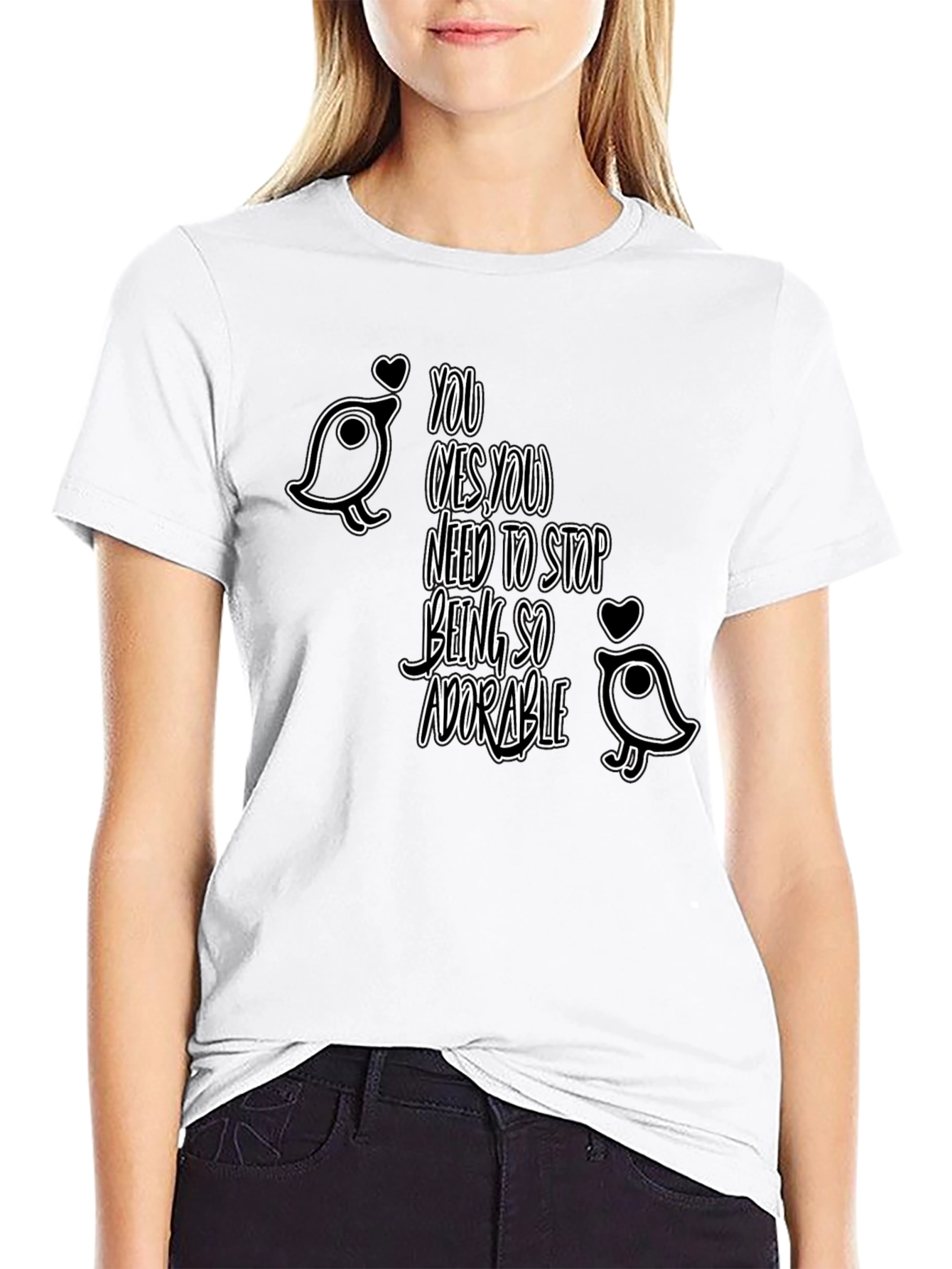 Black Adorable Bird Graphic Tee - Stop Being So Cute! view 9