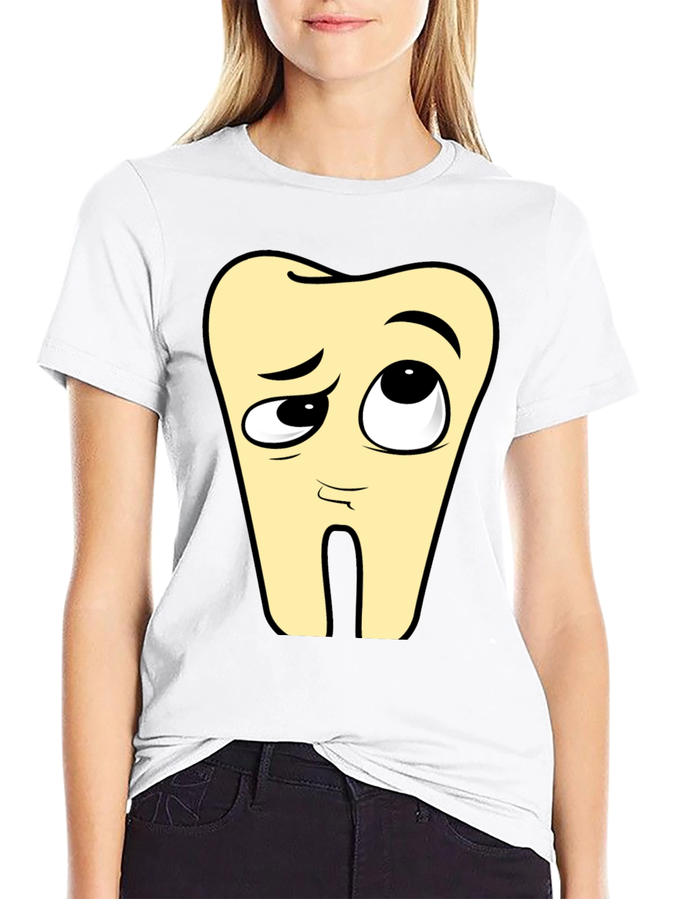 Black Funny Tooth Cartoon Black T-Shirt view 9
