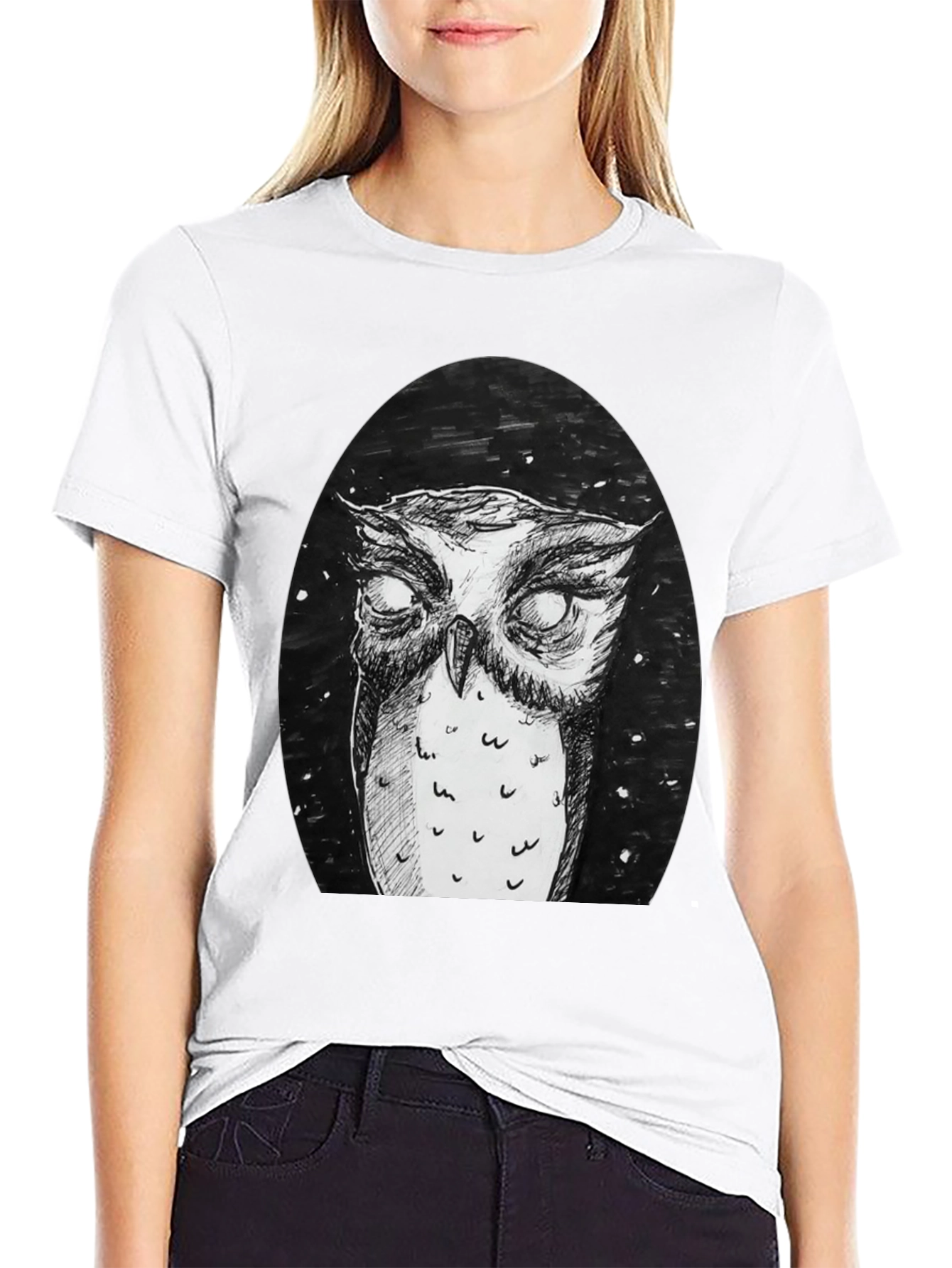 Black Owl Graphic Tee - Black Cotton T-Shirt view 9