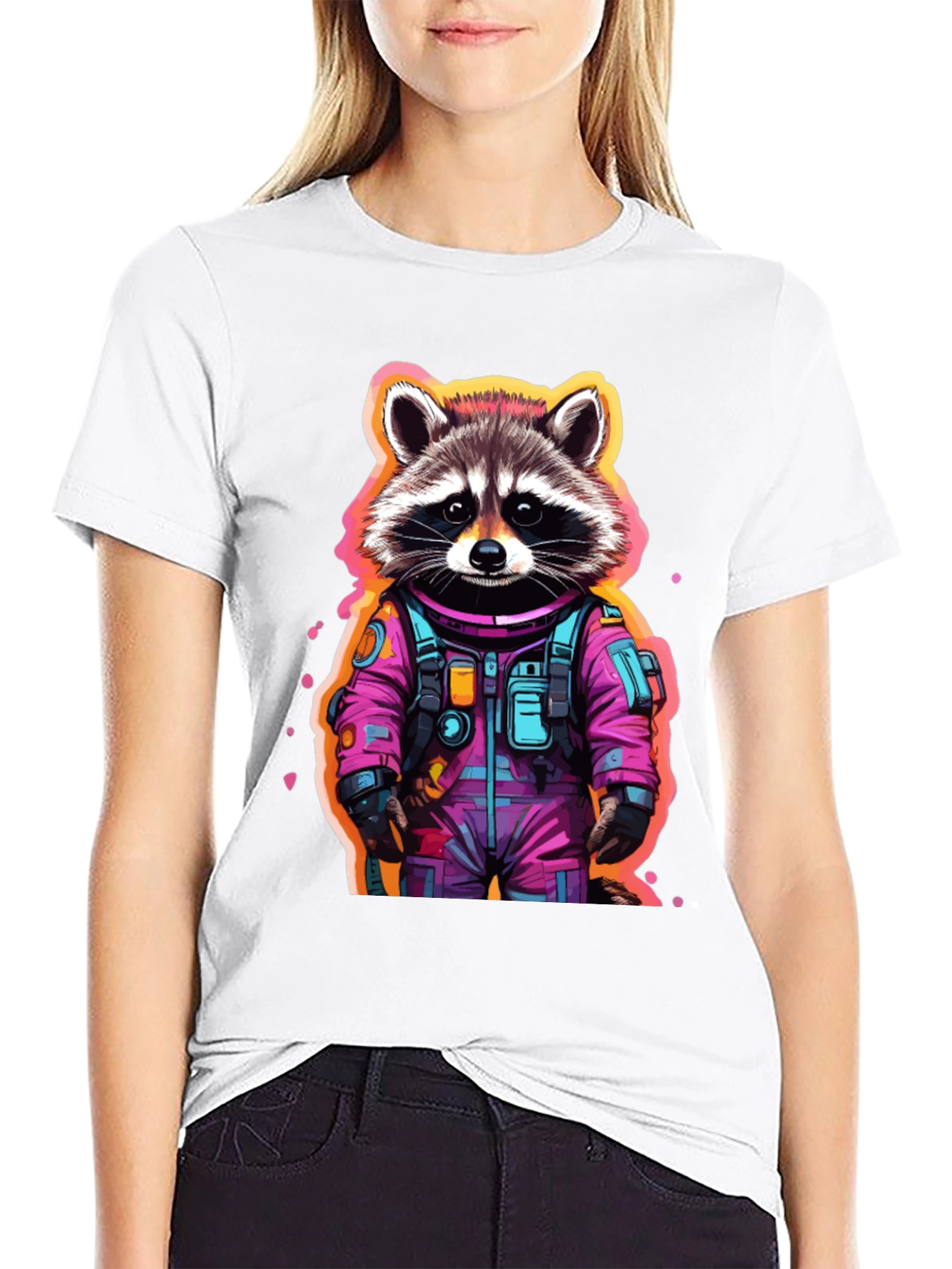 Black Astronaut Raccoon Graphic T-Shirt - Black view 9