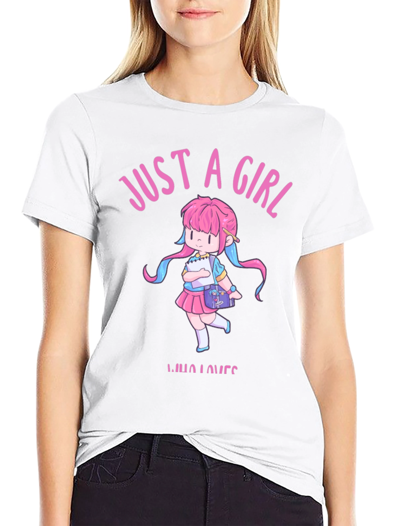 Black Just a Girl Who Loves Anime Black T-Shirt view 9