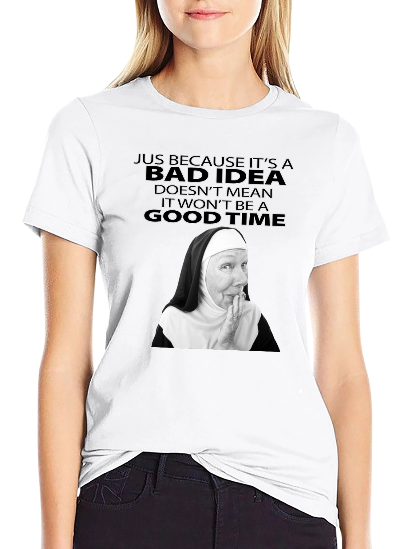 Black Funny Nun Bad Idea T-Shirt - Novelty Graphic Tee view 9