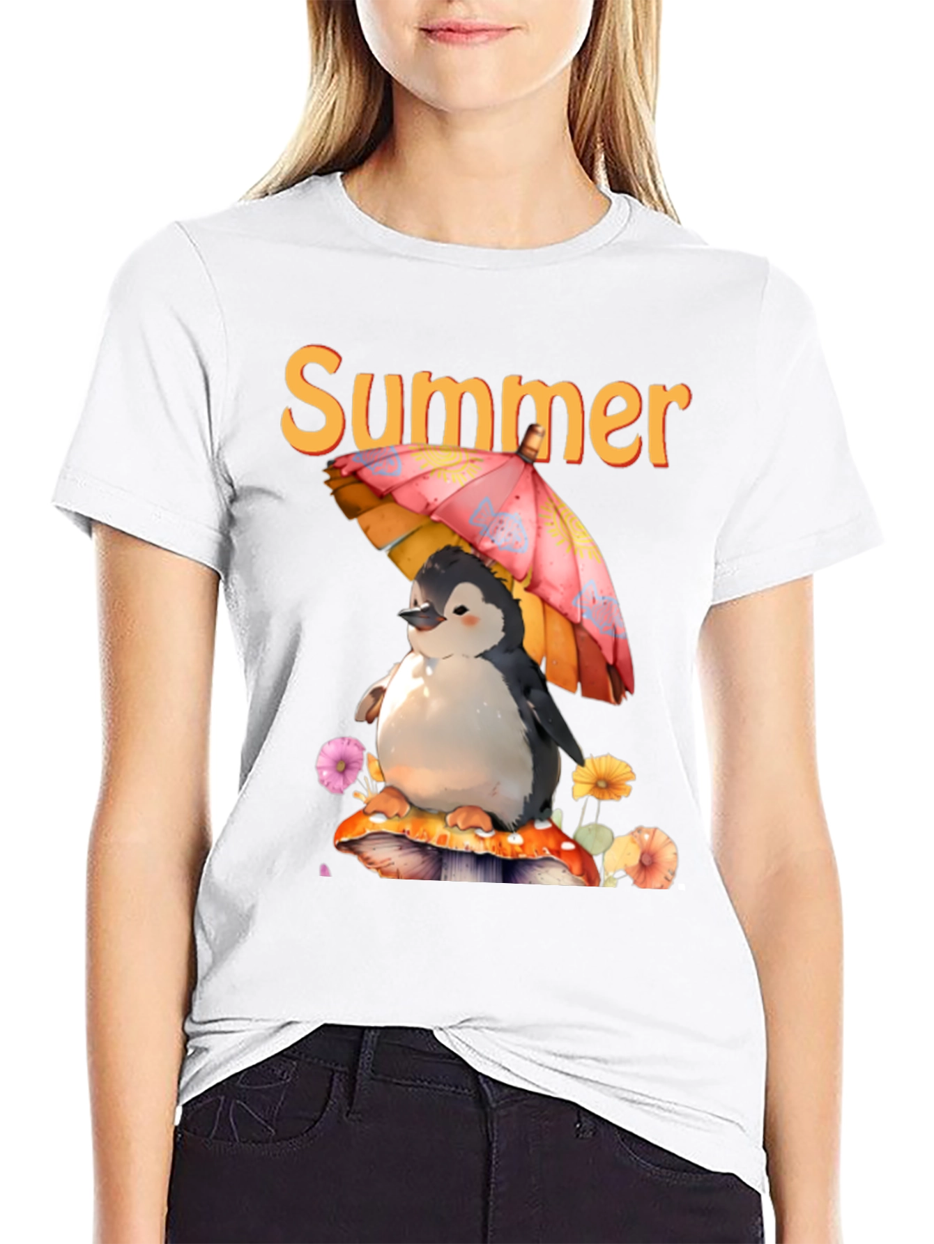 Black Summer Penguin Graphic T-Shirt view 9