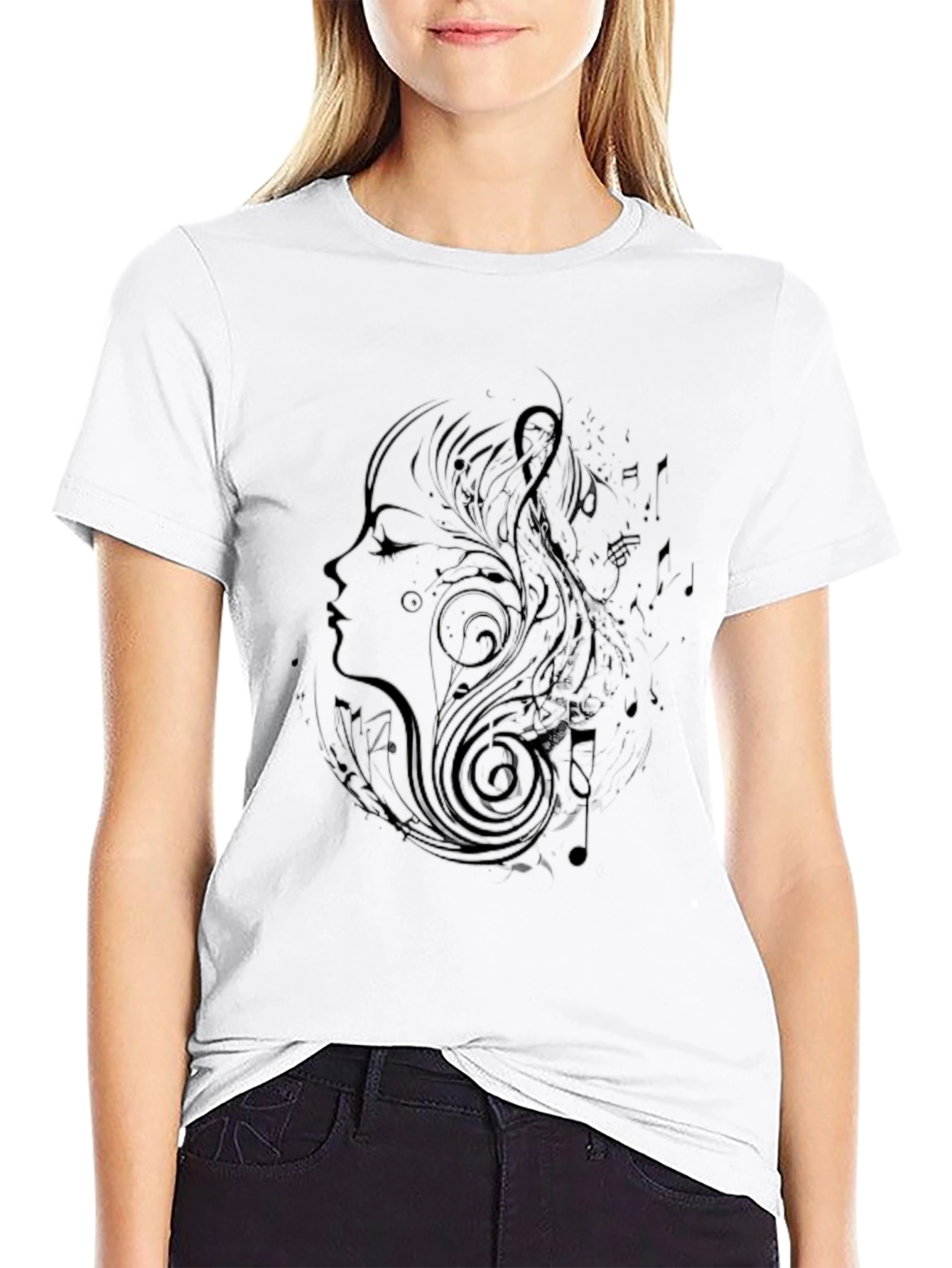Musical Woman Graphic Black T-Shirt - 9