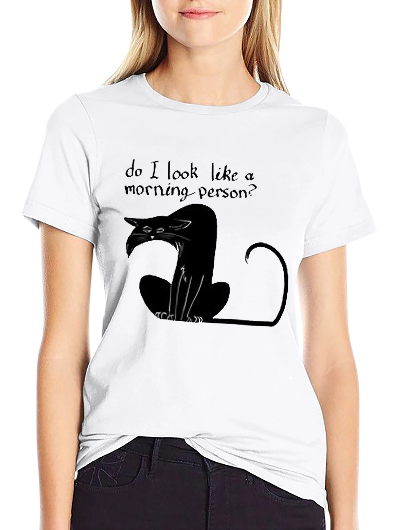 Black Black Cat "Morning Person?" Graphic T-Shirt view 9