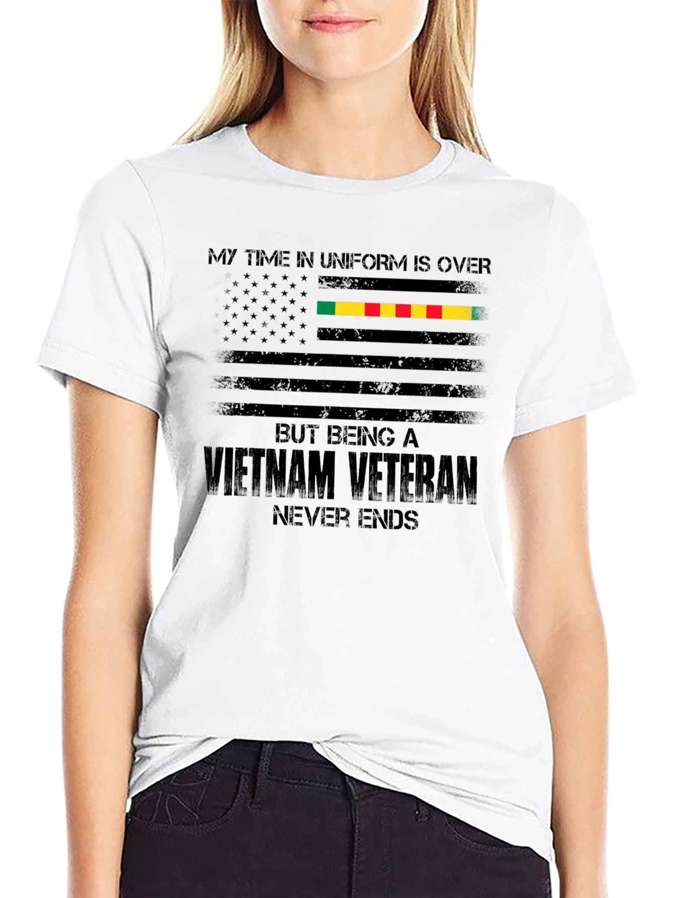 Black Vietnam Veteran Flag T-Shirt view 9