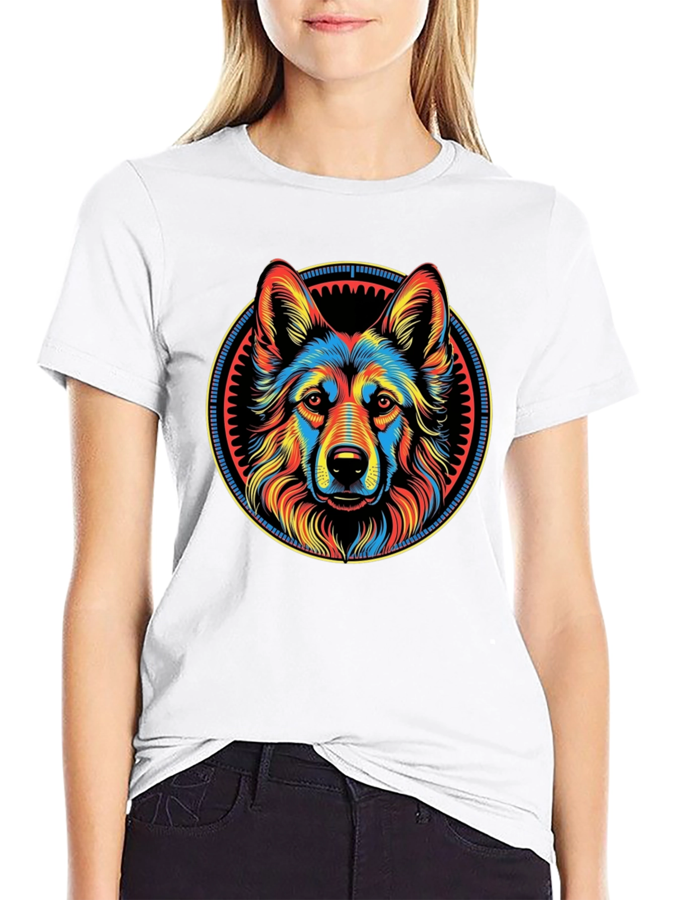 Black Colorful Dog Graphic Print Black T-Shirt view 9