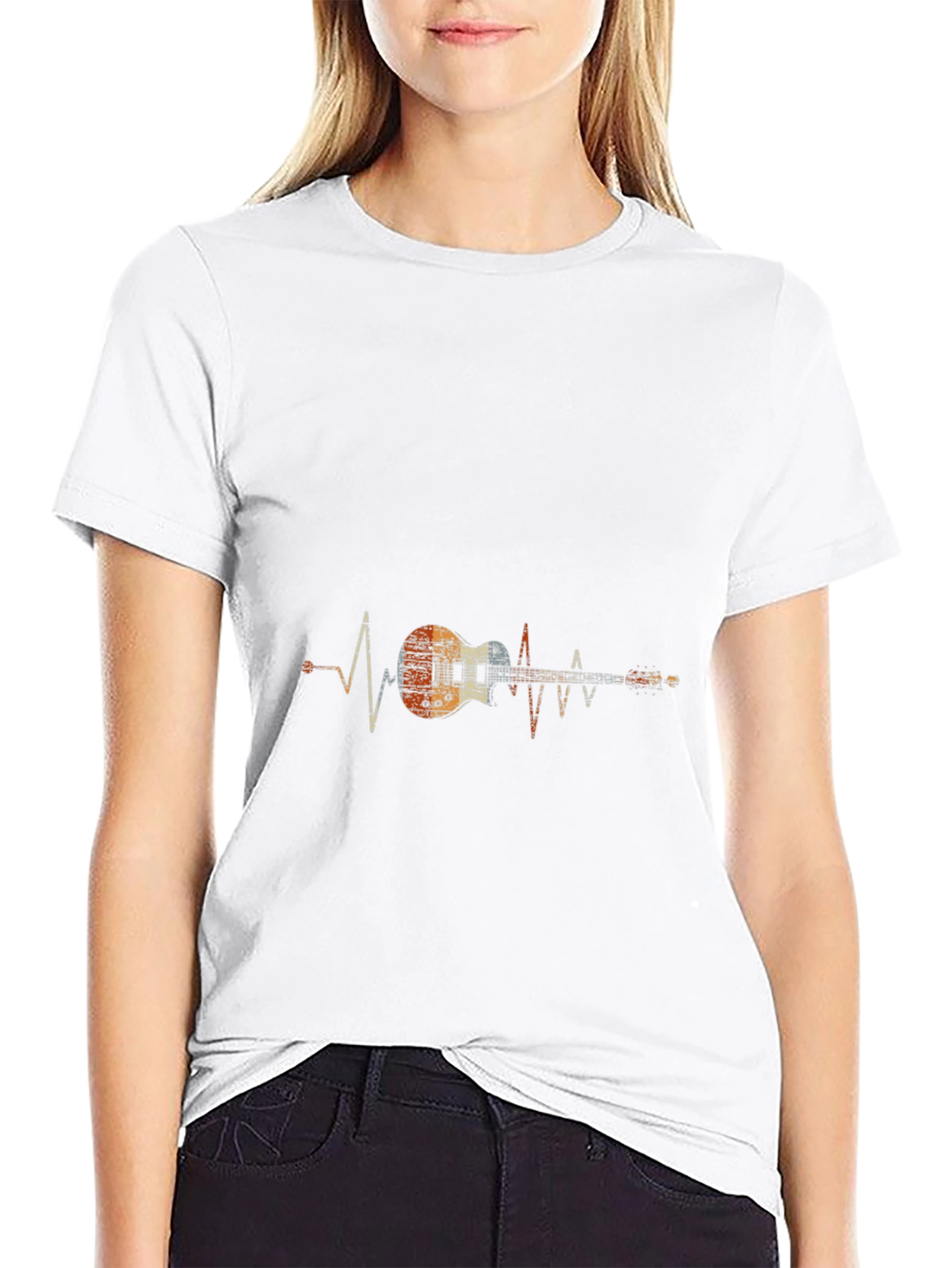 Black Guitar Heartbeat Graphic Tee view 9