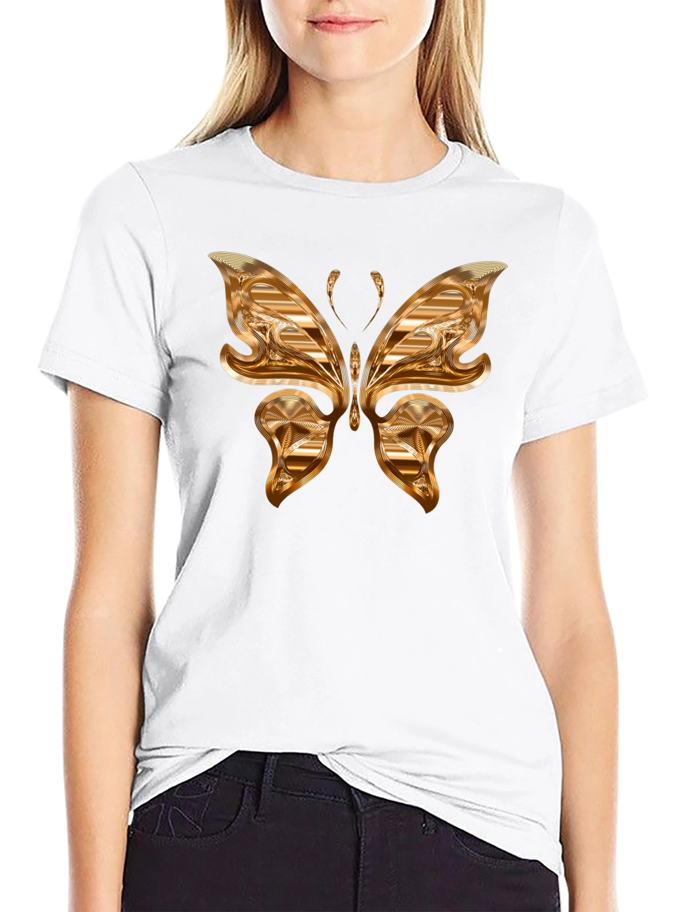 Black Golden Butterfly Graphic T-Shirt view 9