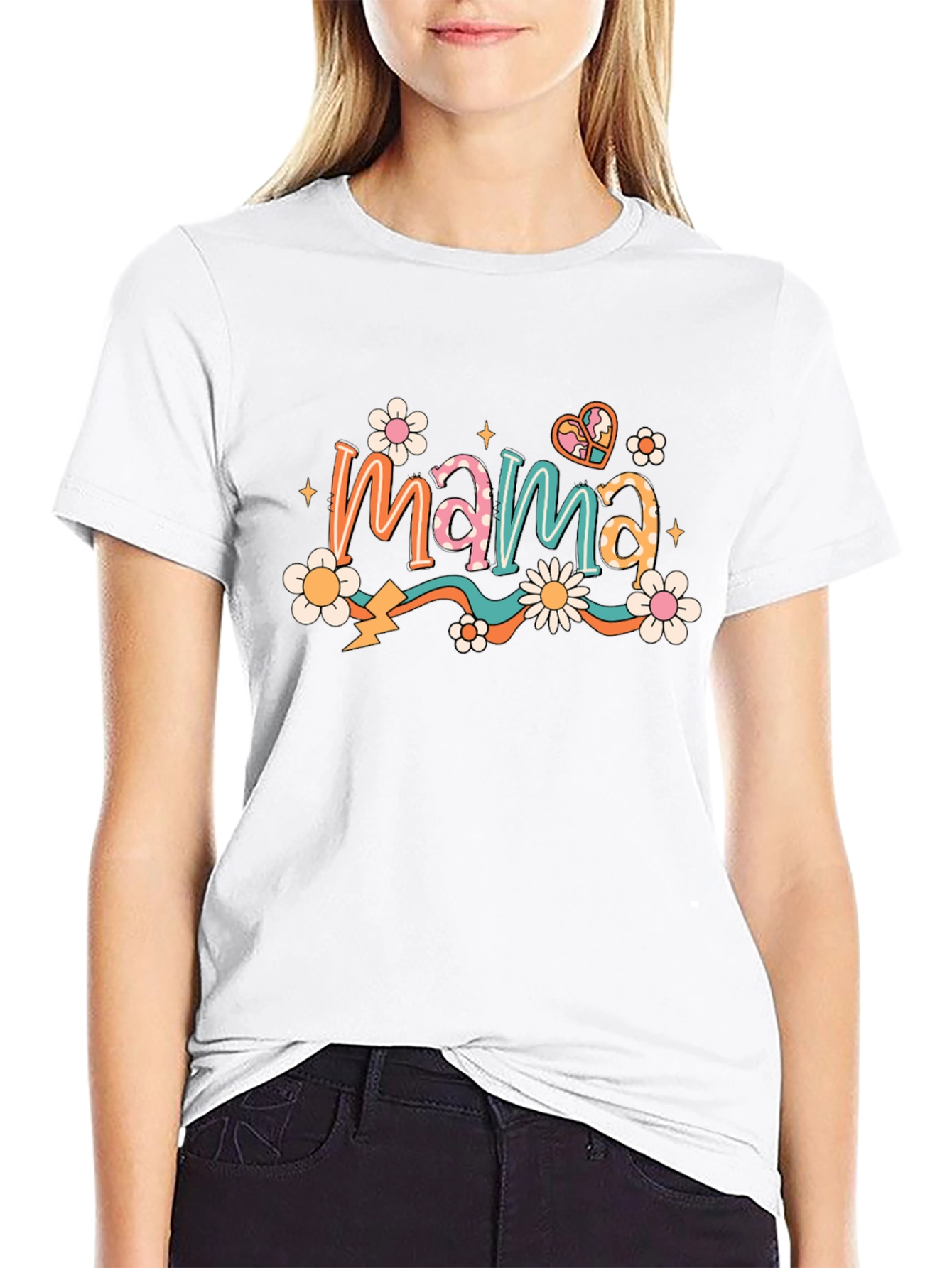 Black Retro Mama T-Shirt - Black, Floral Graphic view 9