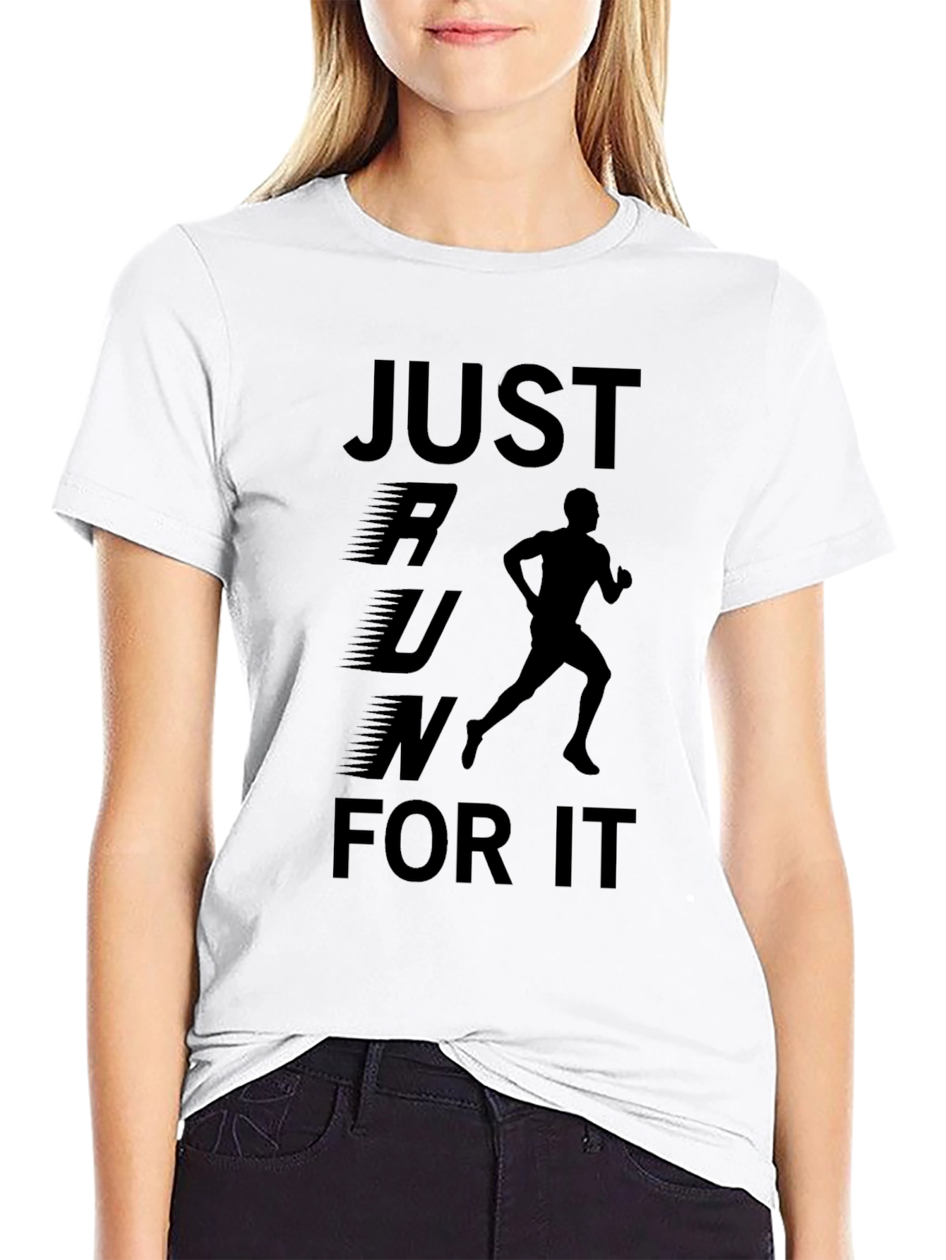 Black Just Run For It T-Shirt - Motivational Runner Tee view 9