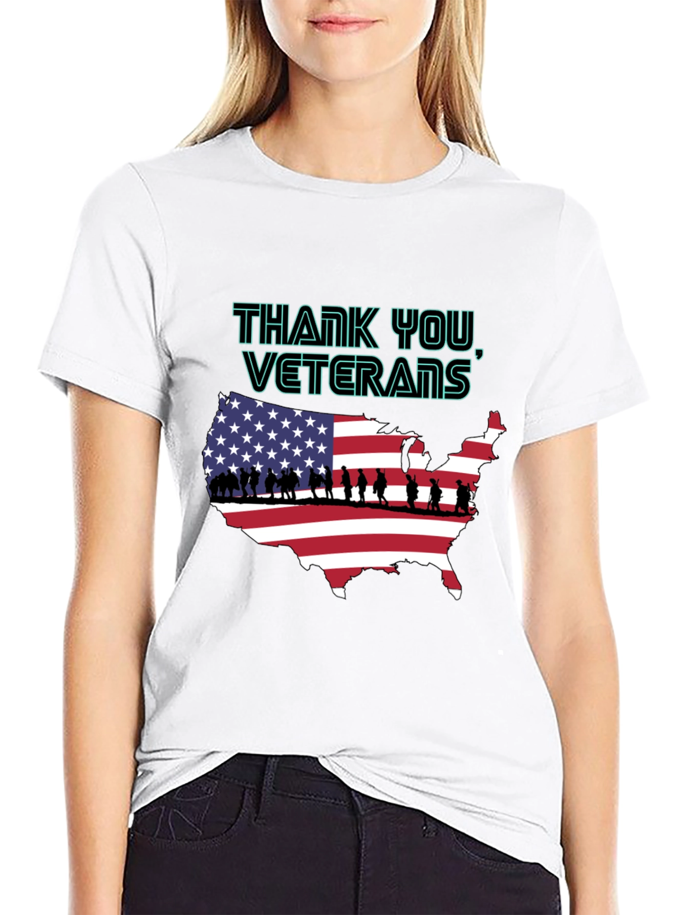 Black Thank You Veterans USA Map T-Shirt view 9