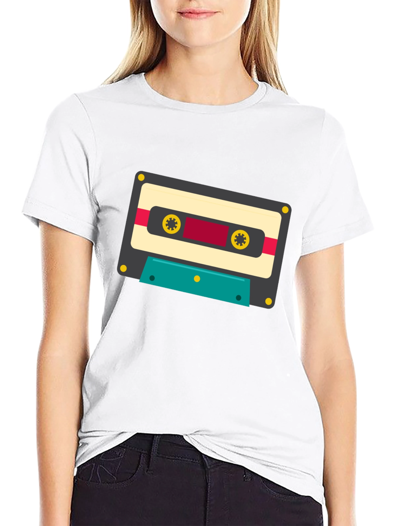 Black Retro Cassette Tape Graphic Tee - Black Cotton Blend view 9