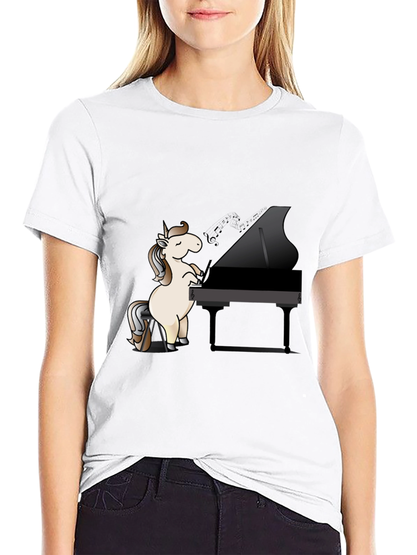 Black Unicorn Pianist Black T-Shirt view 9