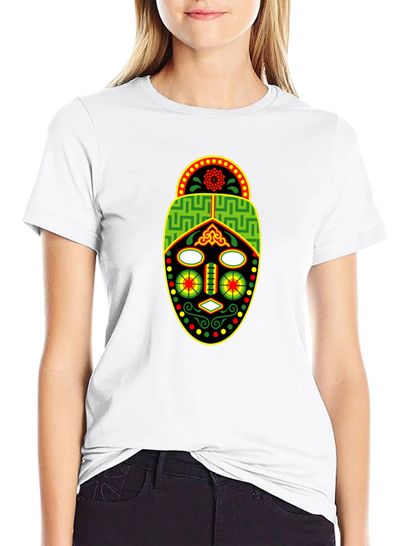 Black African Mask Graphic Tee - Black Crew Neck T-Shirt view 9