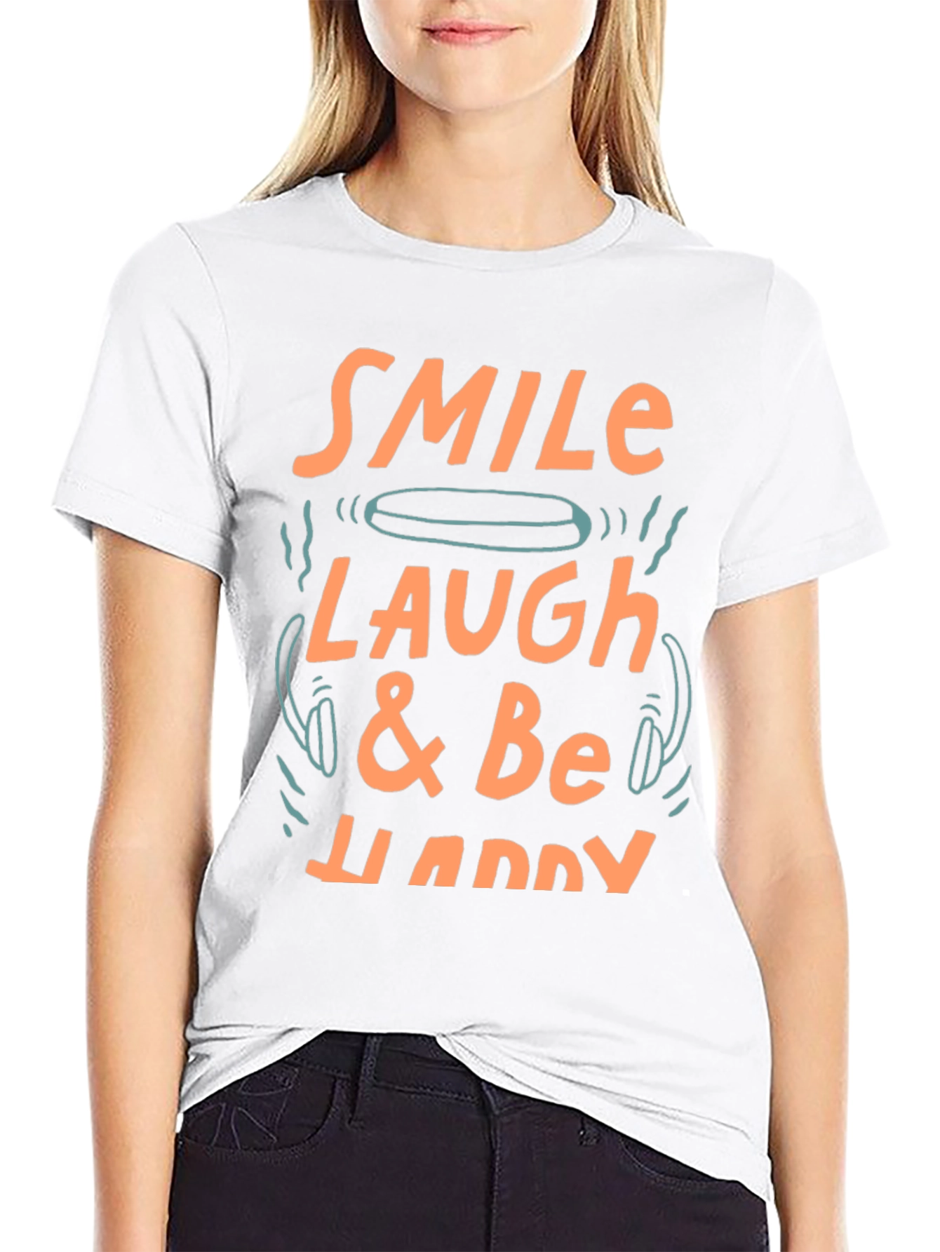 Black Smile, Laugh & Be Happy Graphic Tee view 9