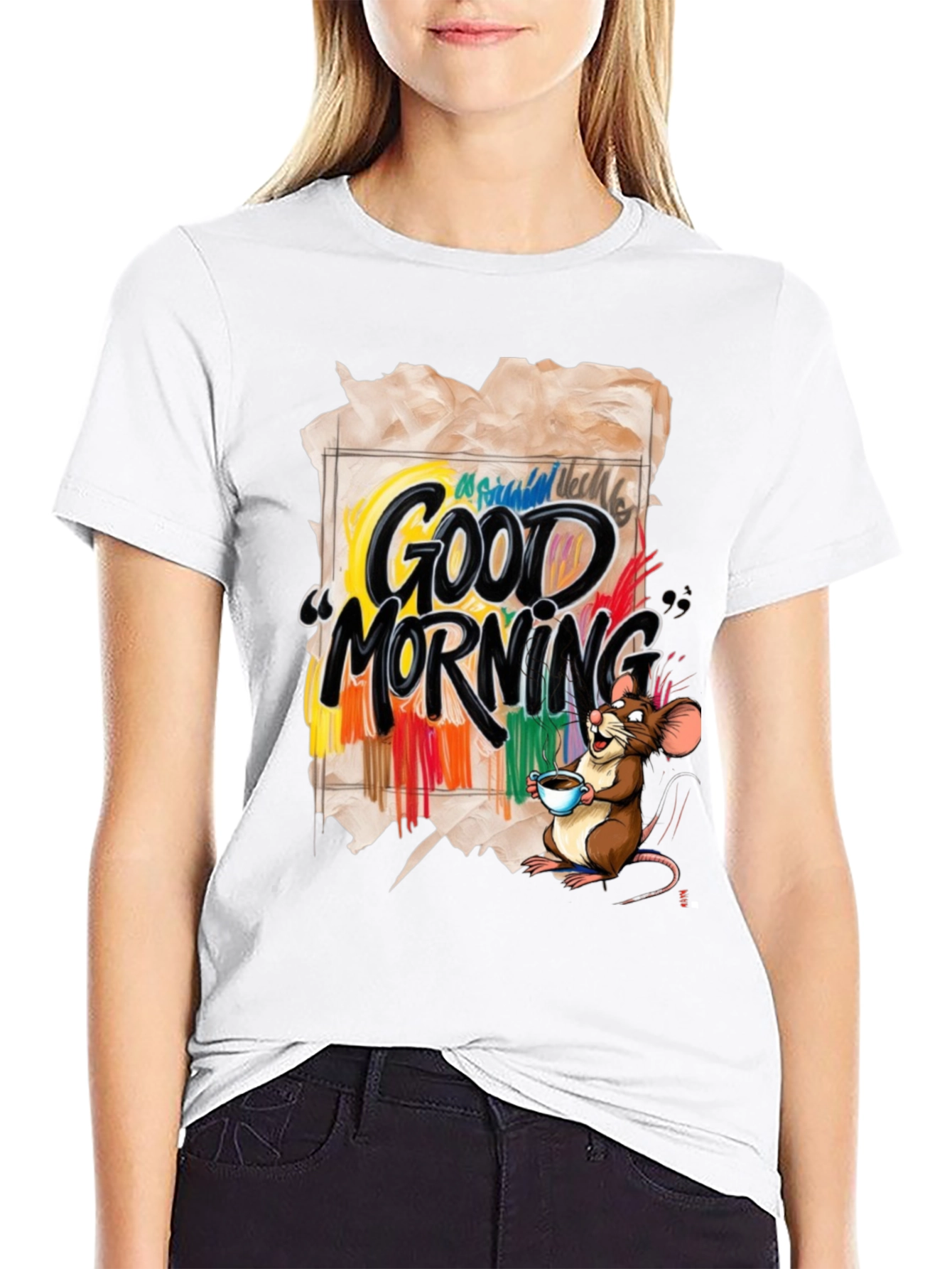 Black Good Morning Mouse Graphic T-Shirt view 9
